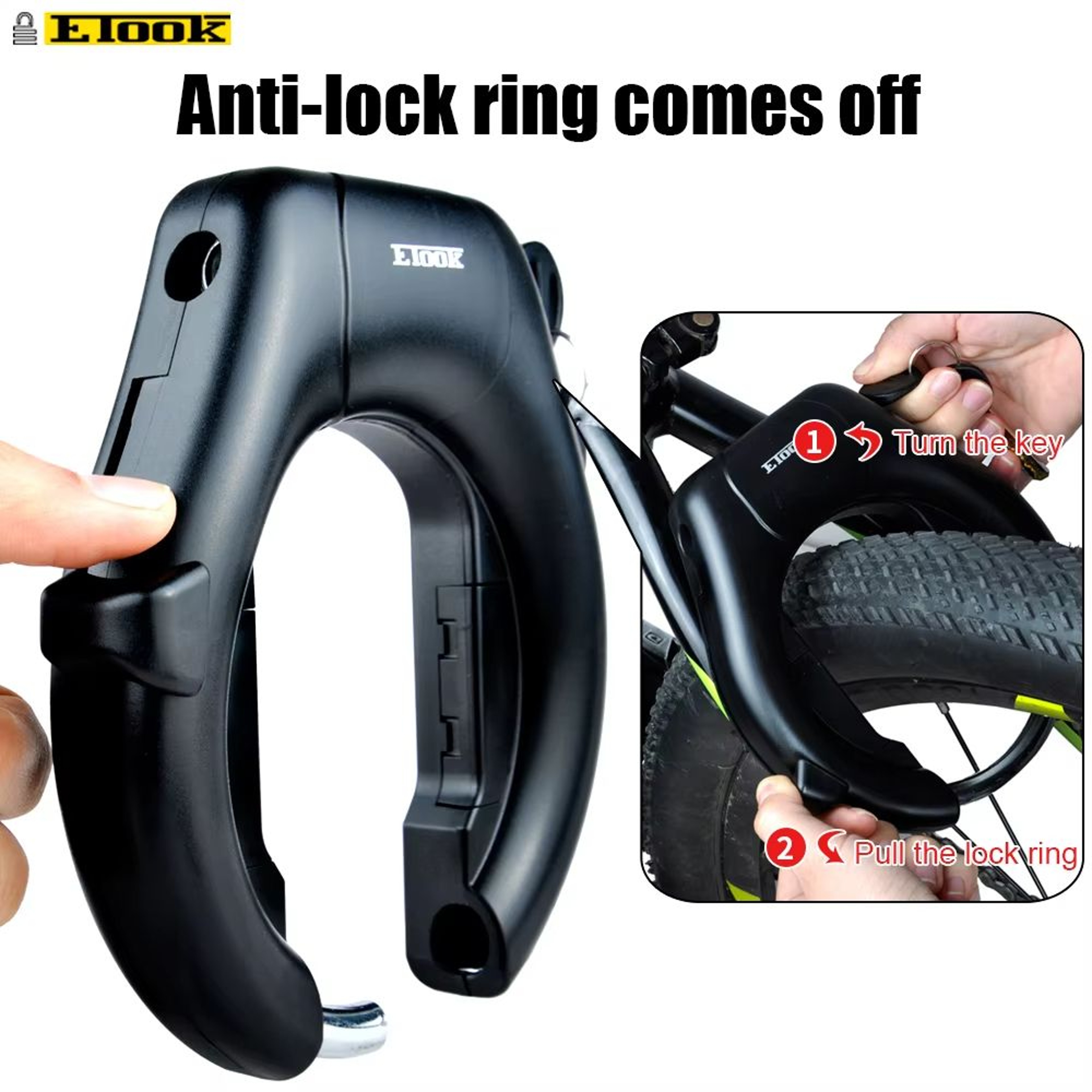 ETOOK HeavyDuty Bike Lock  AntiTheft Hardened Steel Horseshoe Lock For Road And Mountain Bicycles 0