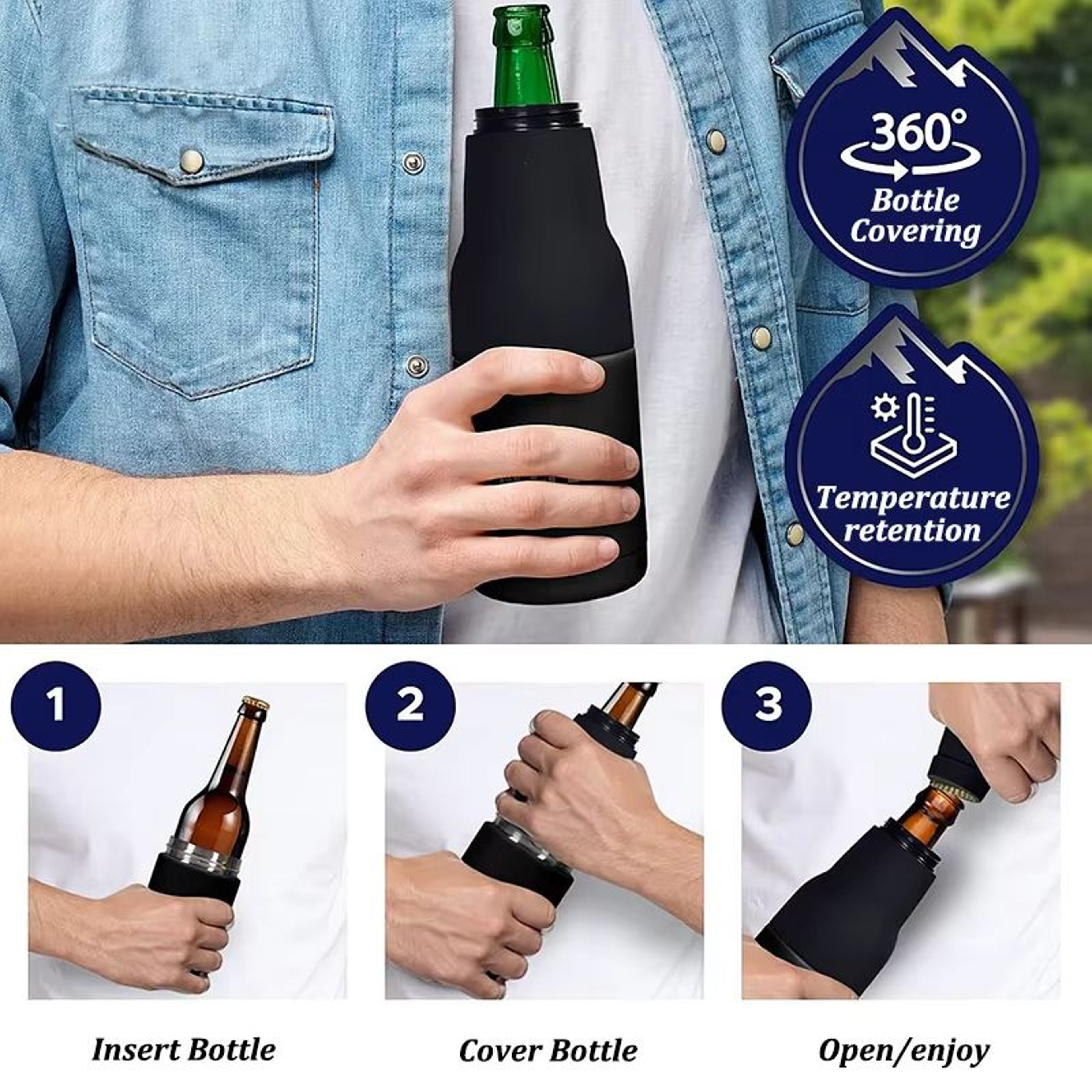 12oz Stainless Steel Beer Cooler  Double Wall Vacuum Insulated Can Holder  Thermos Bottle With Open 3