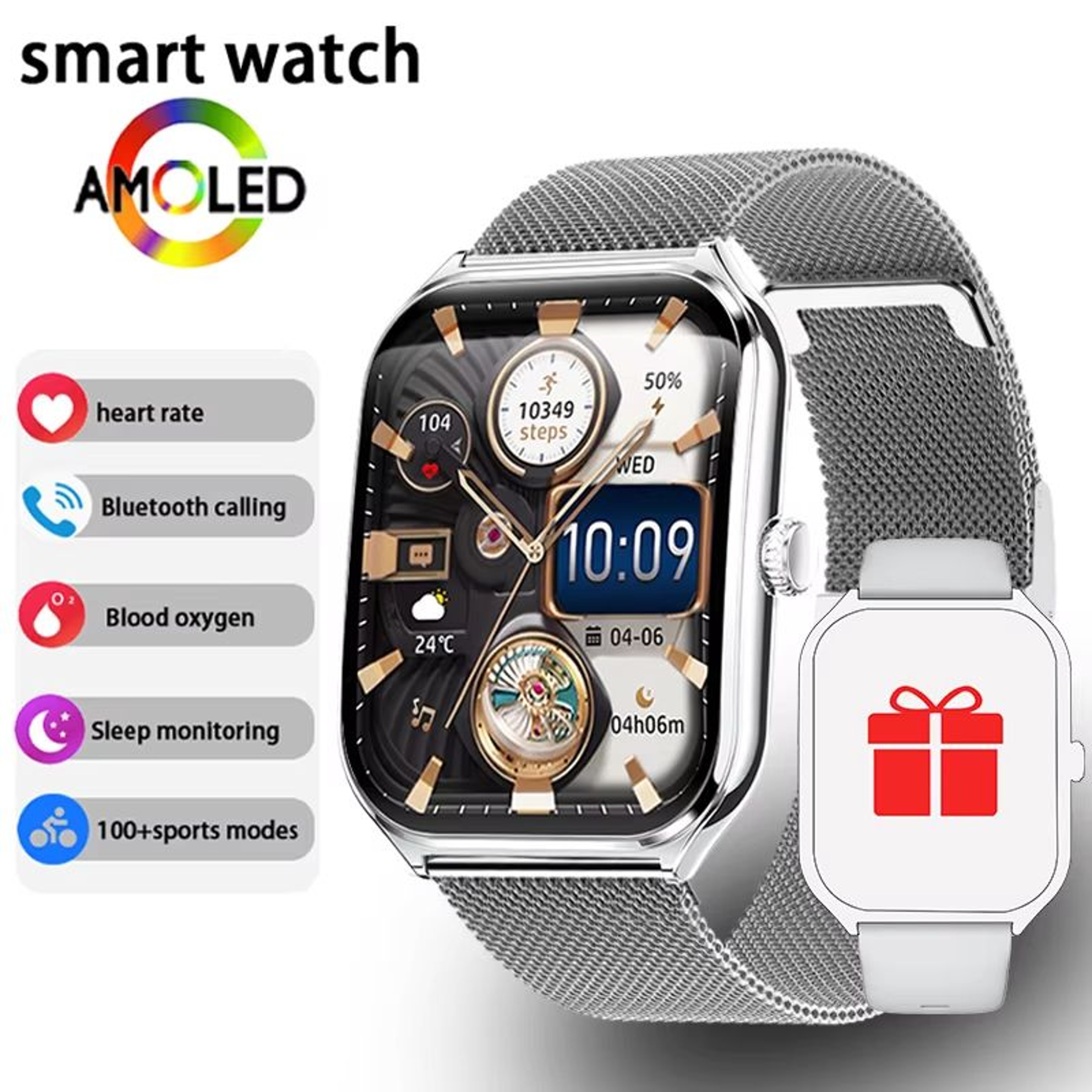 Ultra Thin Smart Watch 196 AMOLED Display  AlwaysOn HD Screen Call Reminder  Fitness Tracking For M 11