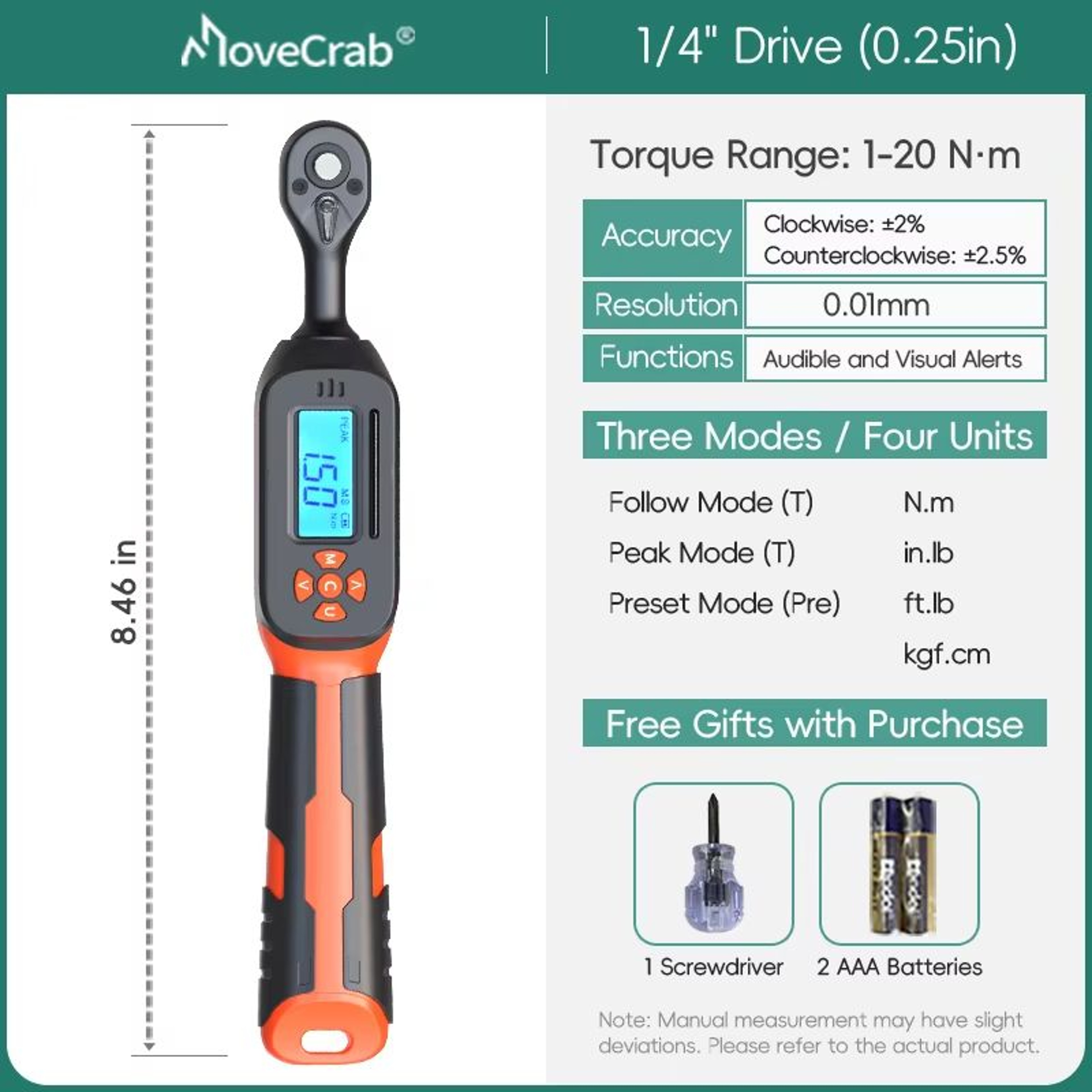 MOVECRAB Digital Torque Wrench Adapter 15340Nm  High Precision Electronic Torque Meter With Preset  7