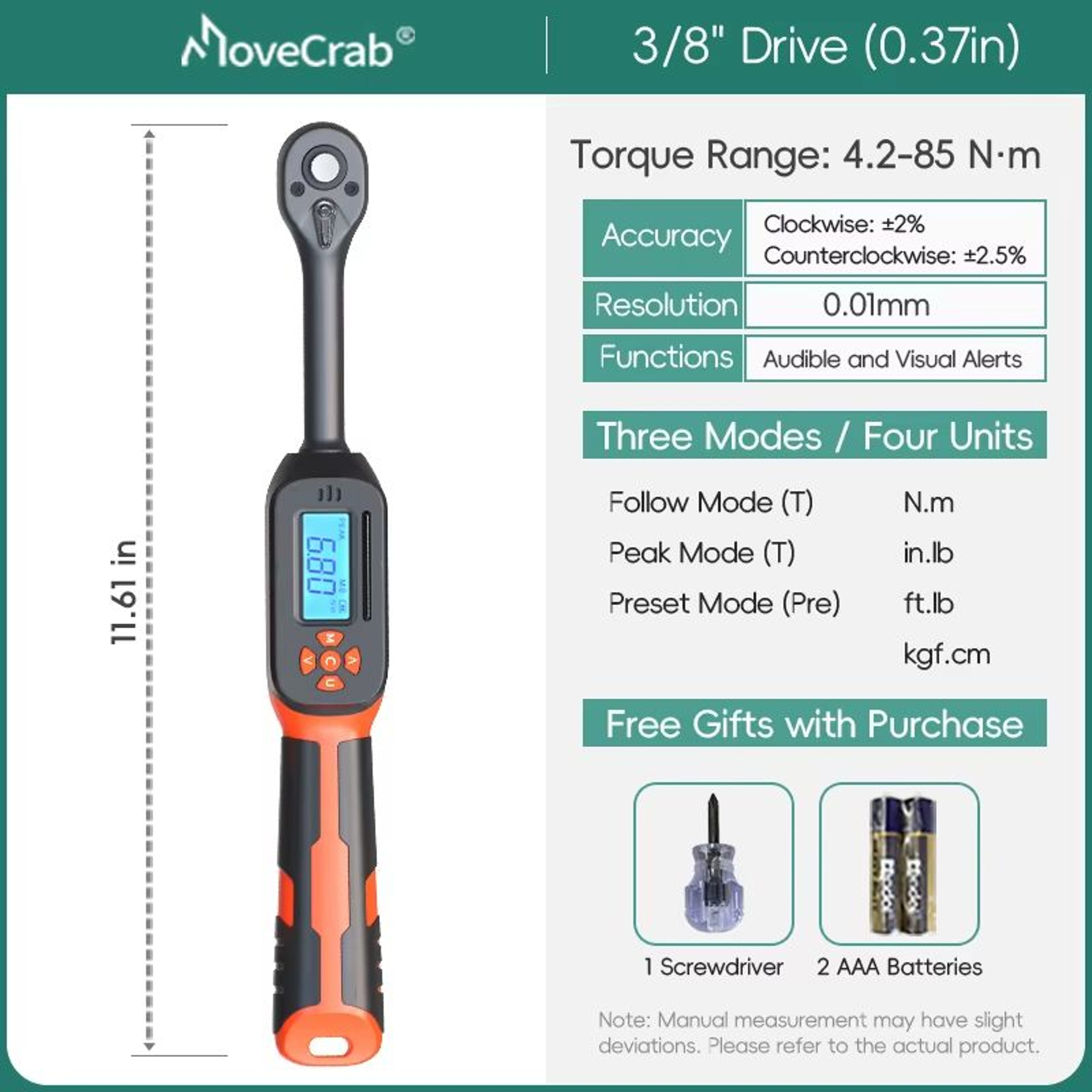 MOVECRAB Digital Torque Wrench Adapter 15340Nm  High Precision Electronic Torque Meter With Preset  8