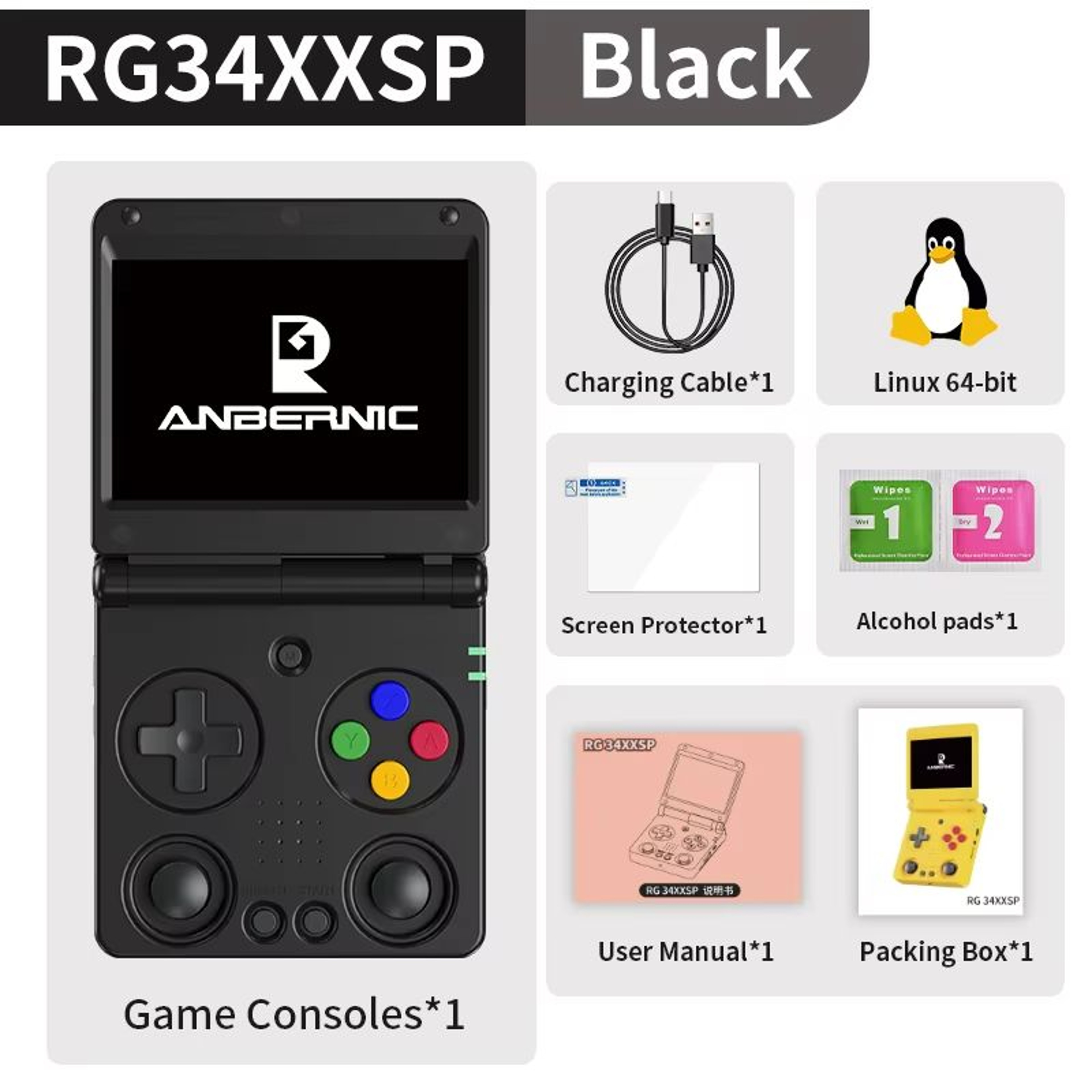 Anbernic RG34XXSP Retro Handheld Game Console  Flip Design With 34 IPS Screen WiFi  64Bit Linux Sys