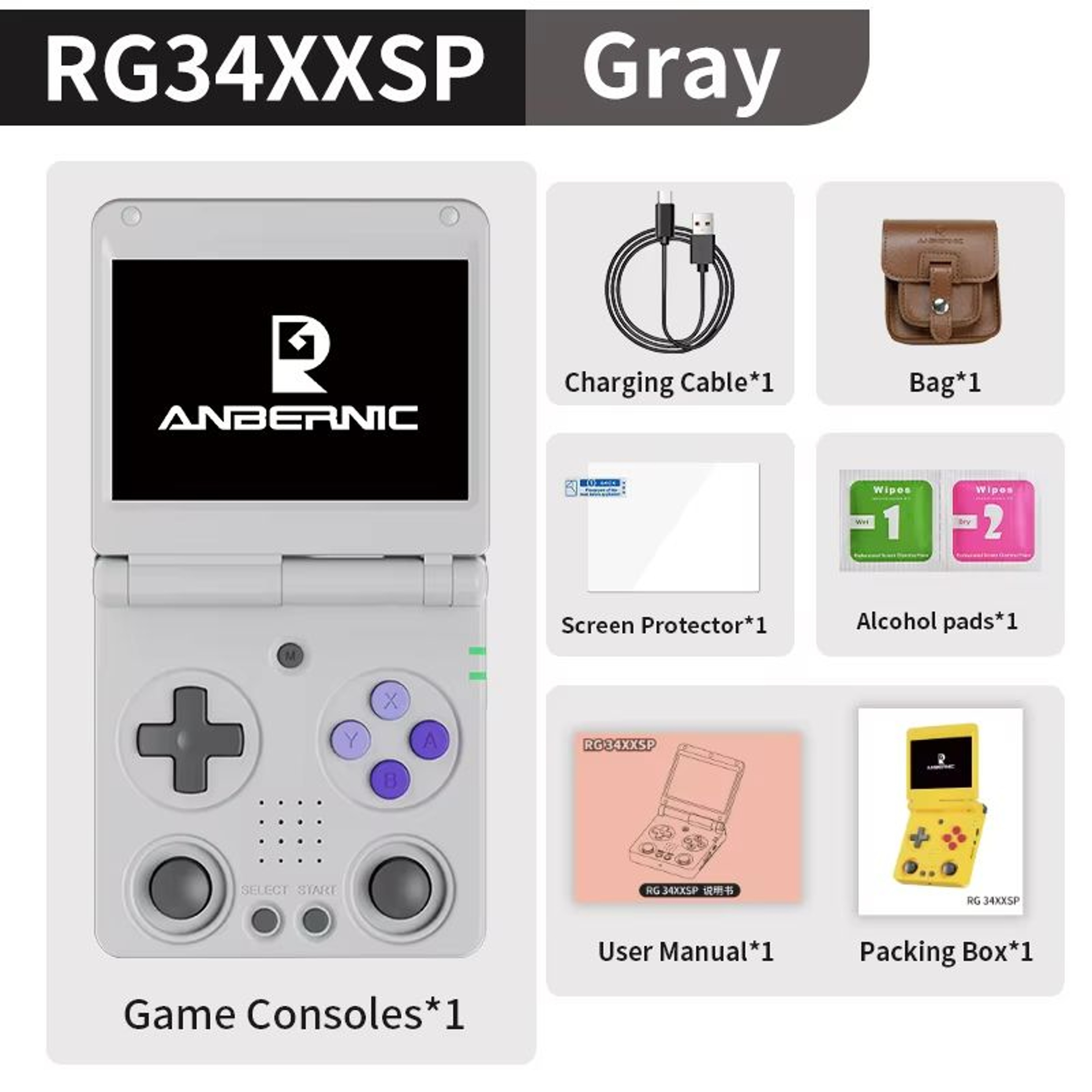 Anbernic RG34XXSP Retro Handheld Game Console  Flip Design With 34 IPS Screen WiFi  64Bit Linux Sys