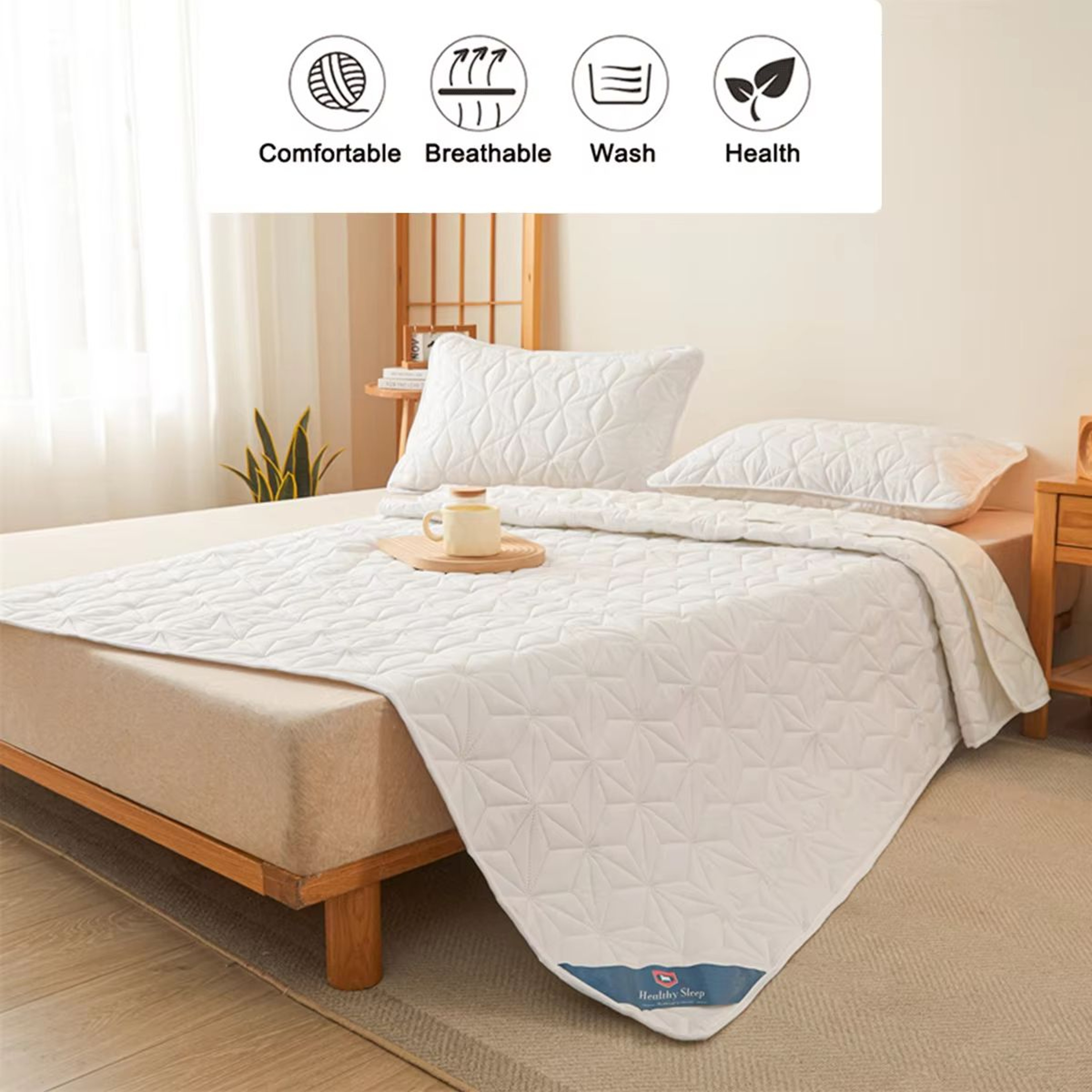 Breathable Waterproof Mattress Protector With Elastic Straps  Noiseless Deep Pocket Cover Pad 3