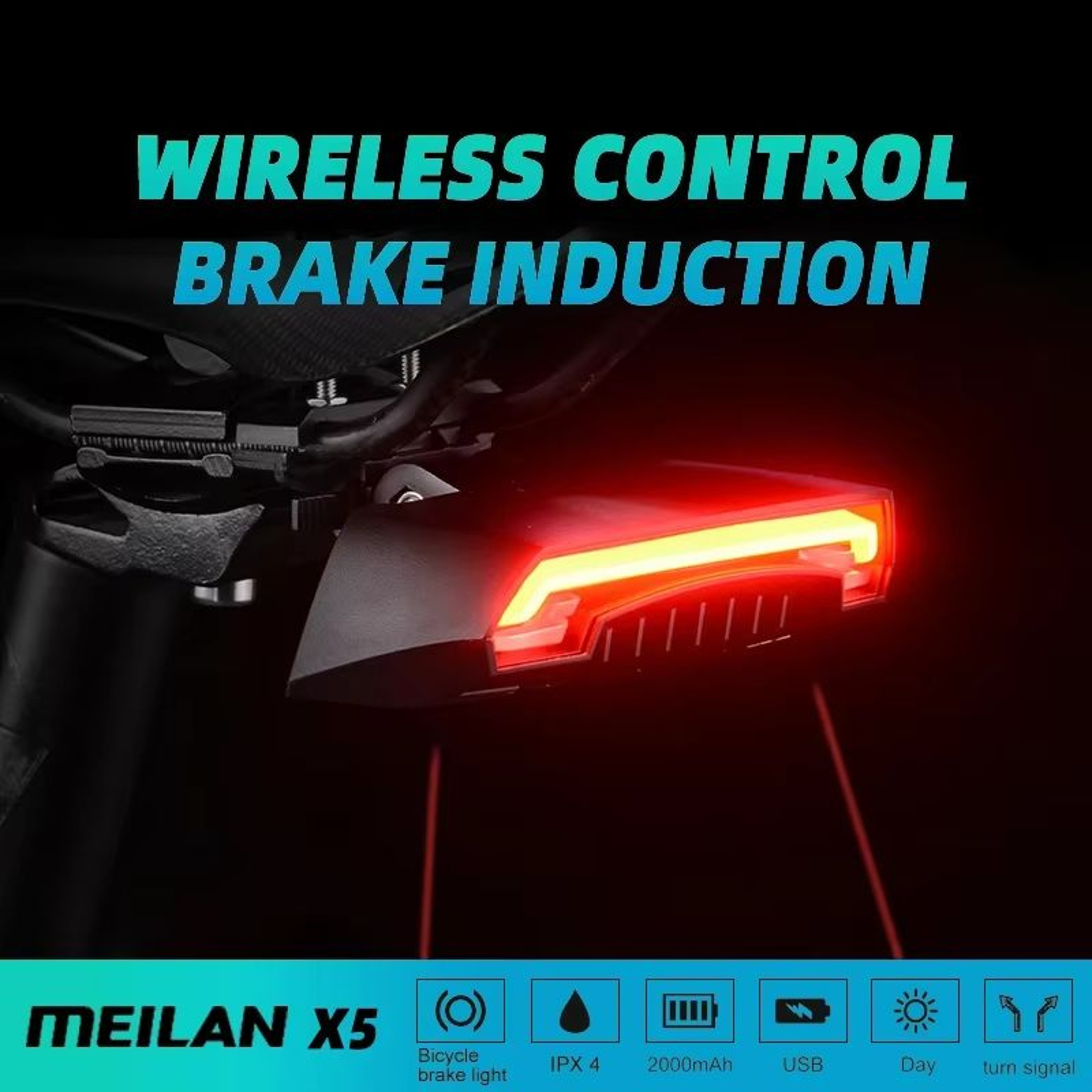 Smart Wireless Bike Tail Light With Turn Signals  Brake Detection  USB Rechargeable LED Cycling Saf 0
