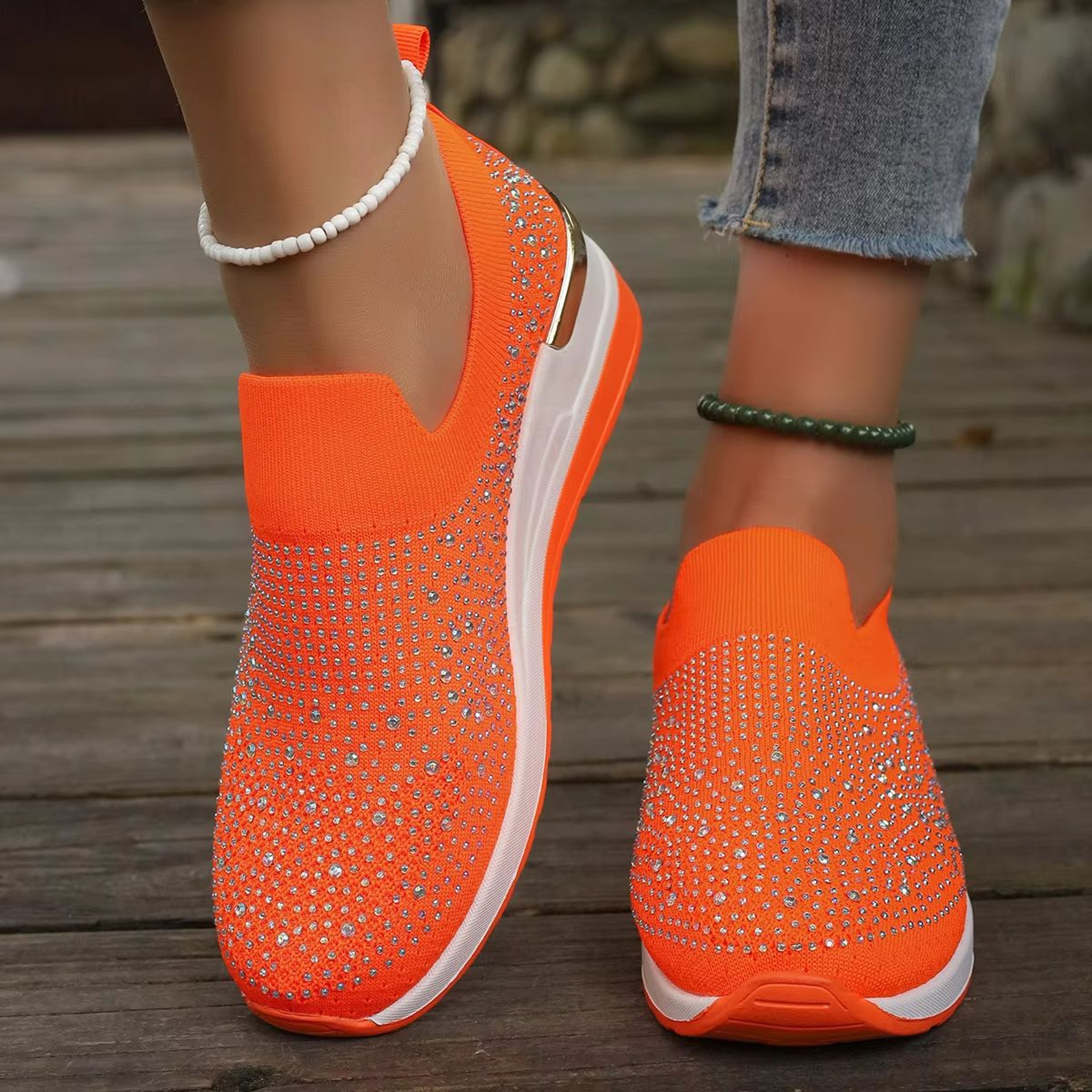 Womens Rhinestone Wedge Sneakers  Breathable Lightweight SlipOn Mesh Casual Shoes 0