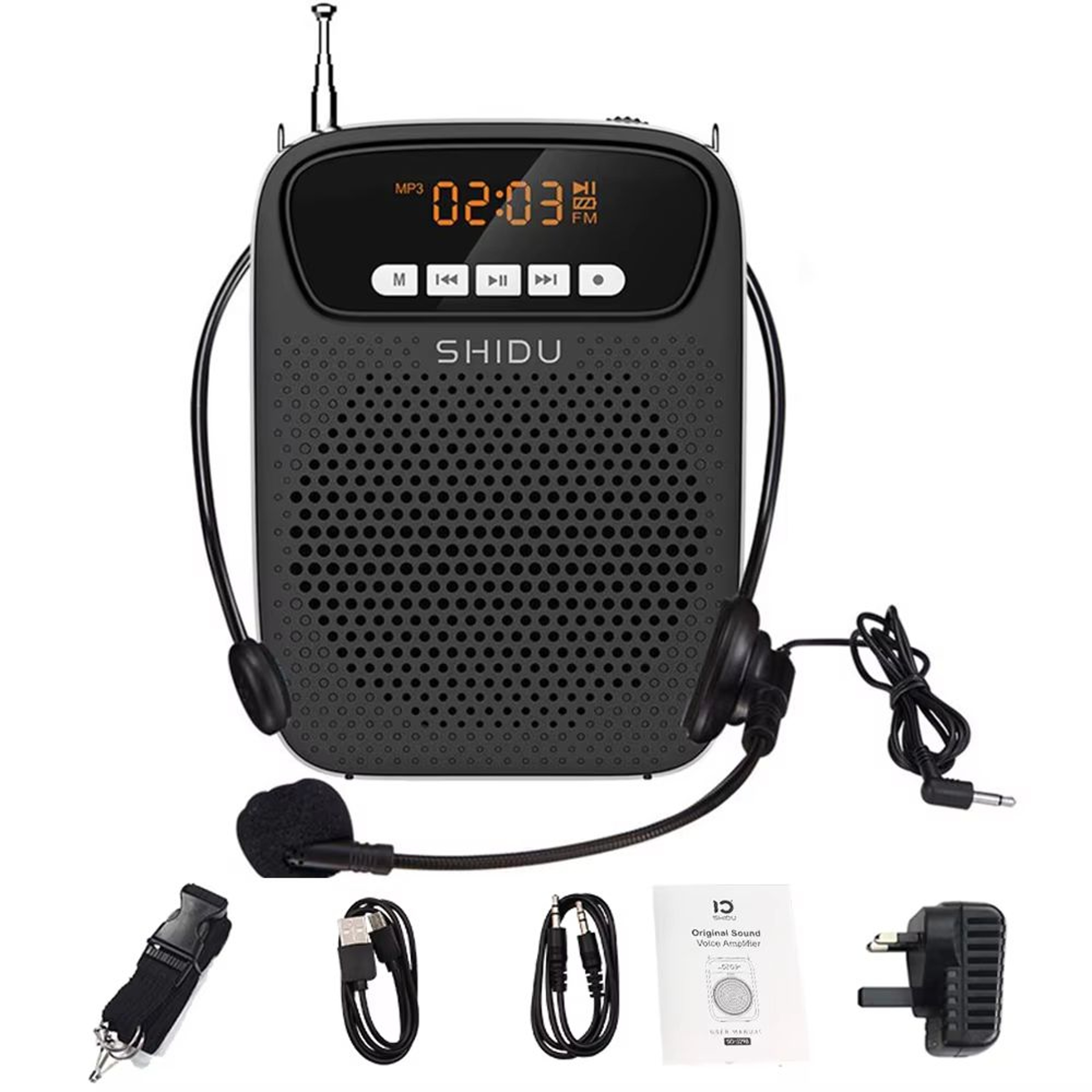 SHIDU 15W Portable Voice Amplifier With Wired Microphone Bluetooth Speaker  FM Radio 10