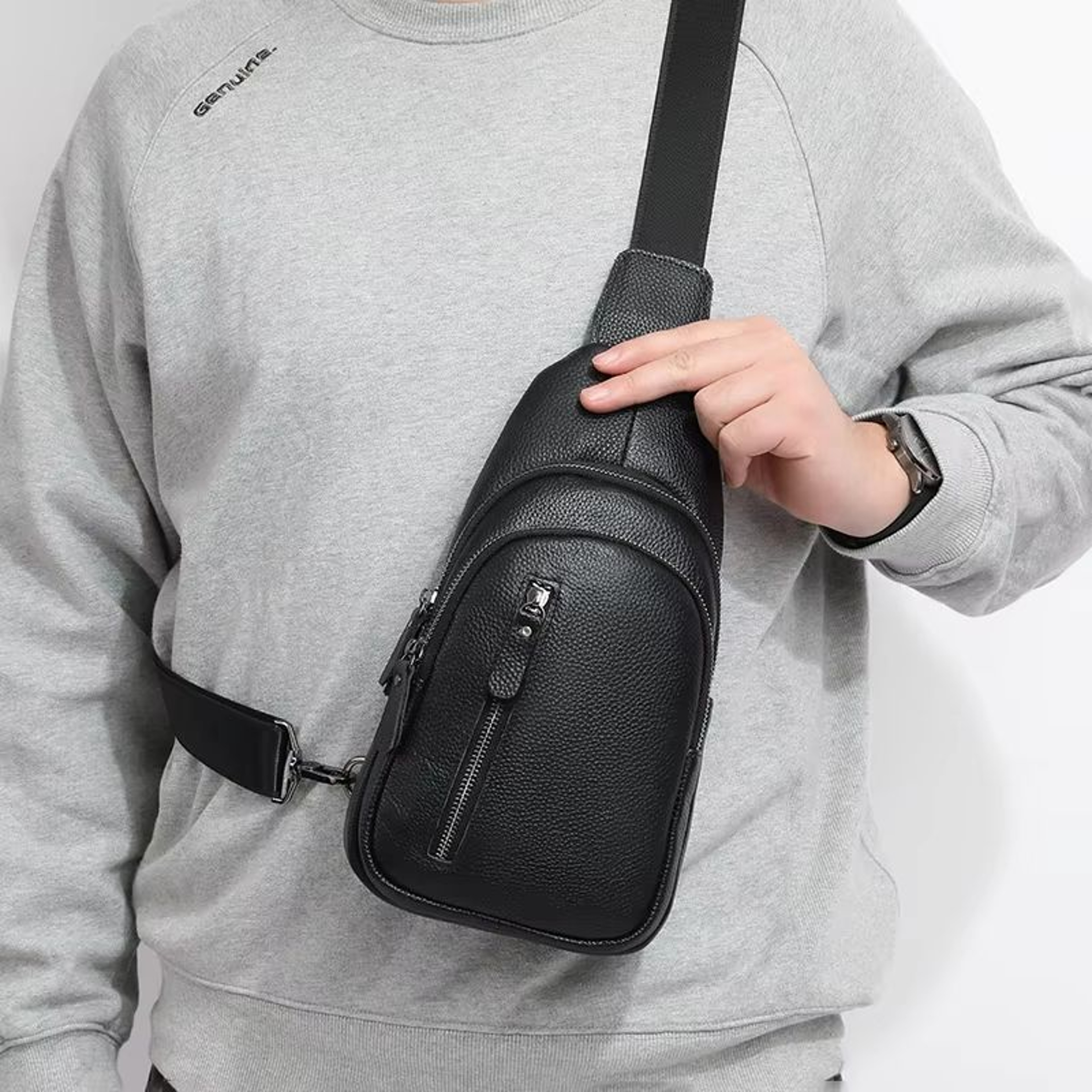 100 Genuine Leather Mens Chest Bag  Casual Crossbody Shoulder Messenger Bag For Daily  Travel Use 1