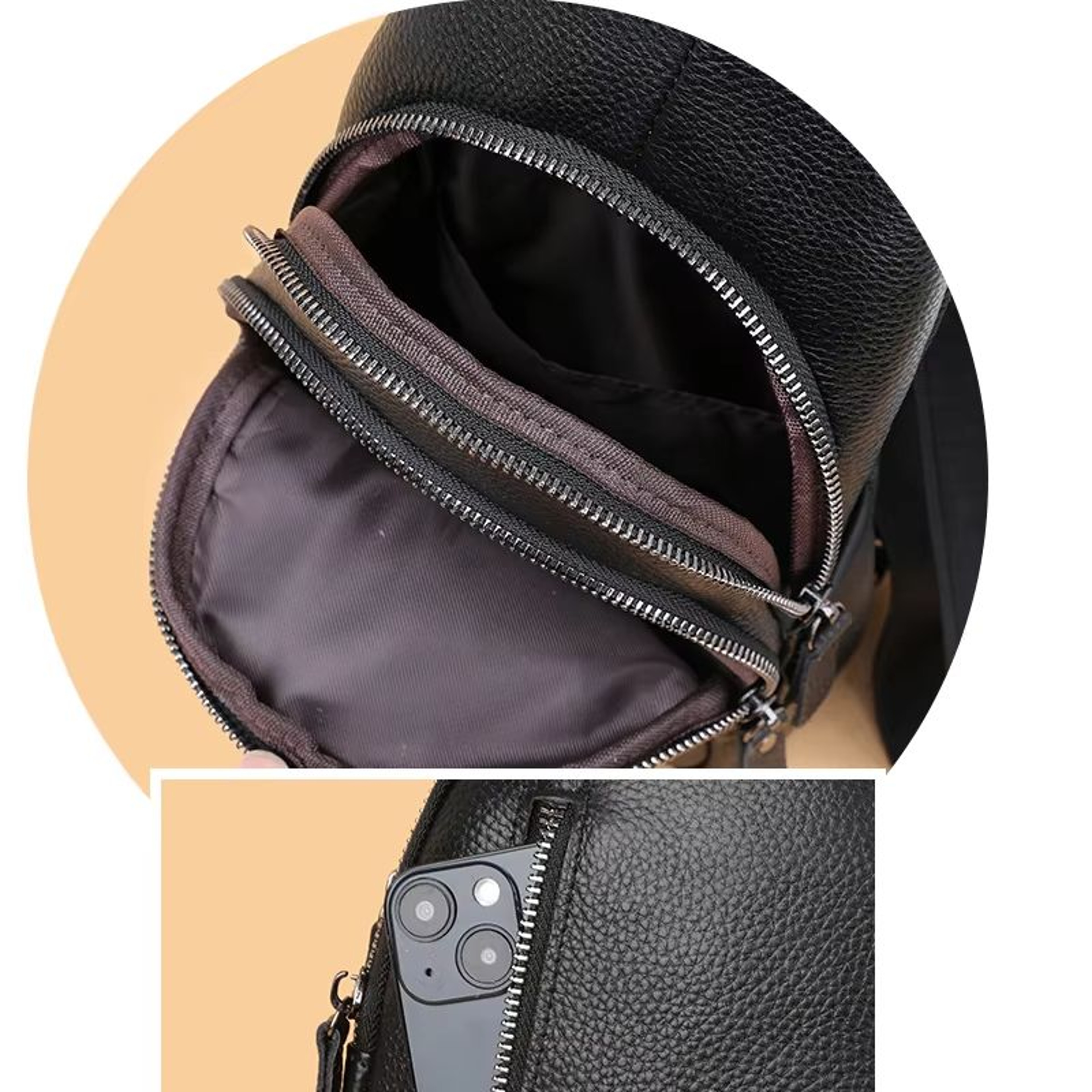 100 Genuine Leather Mens Chest Bag  Casual Crossbody Shoulder Messenger Bag For Daily  Travel Use 5