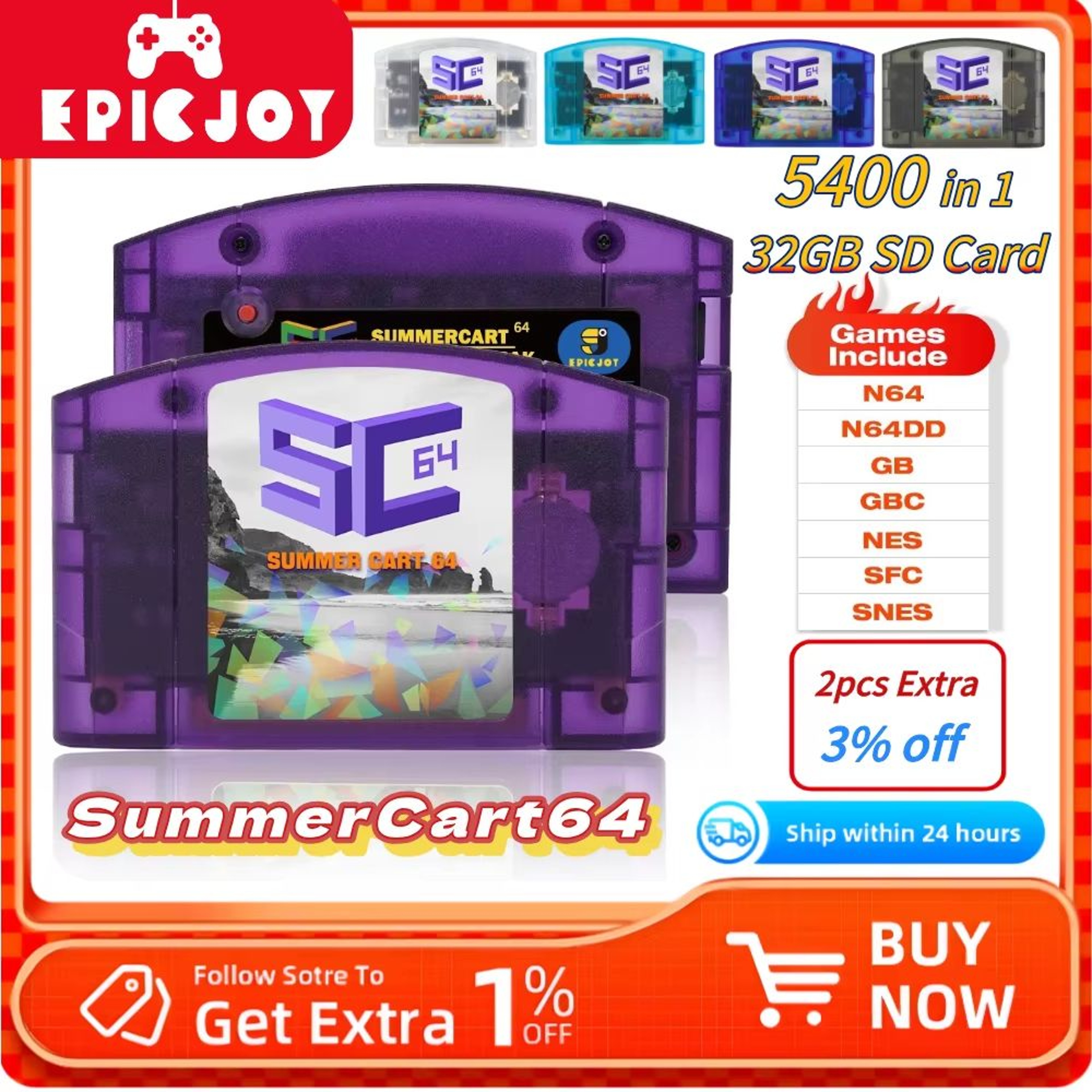 SummerCart 64 N64 Game Card With 32GB SD  5400 Classic Games  64DD Support 0