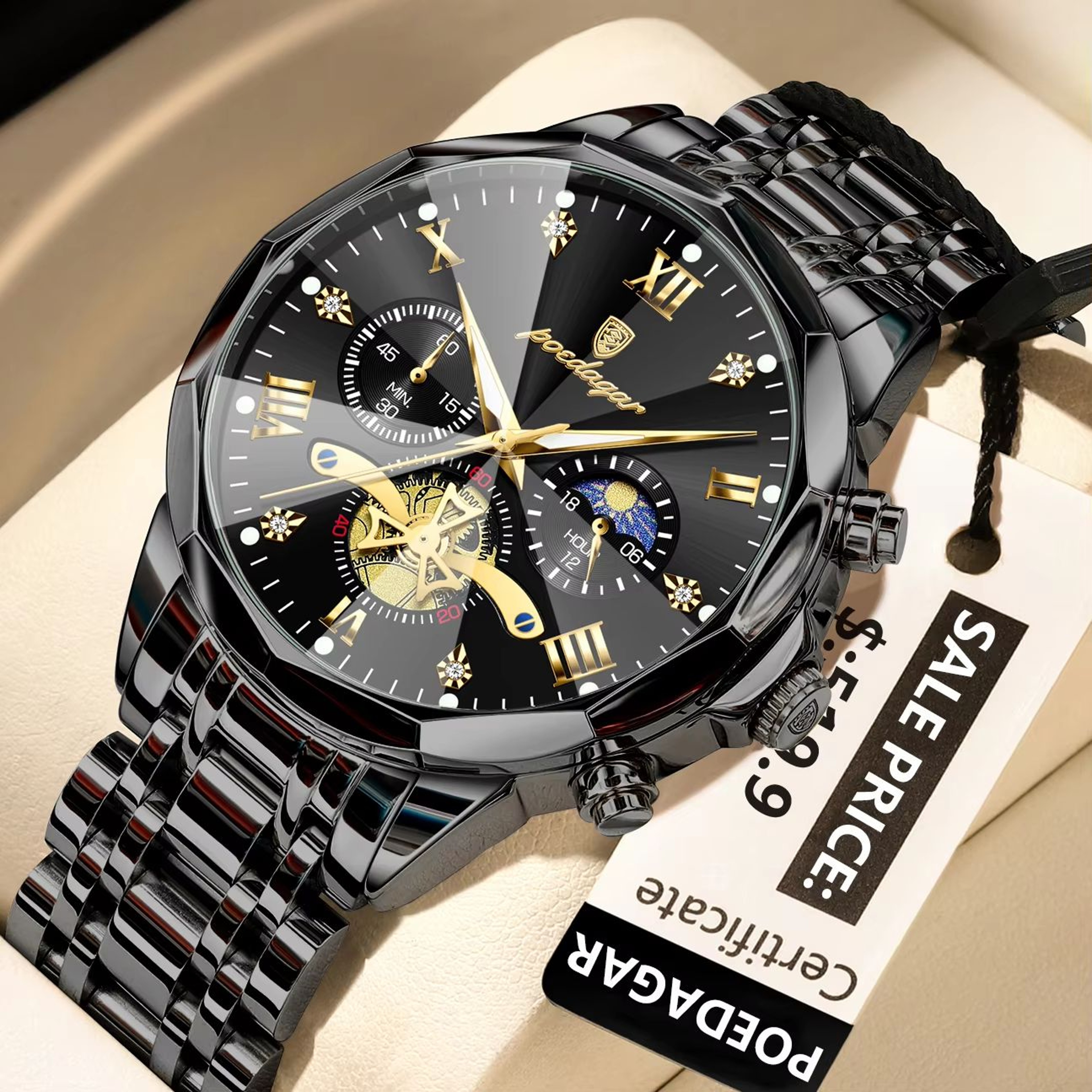 POEDAGAR Luxury Mens Watch  Waterproof Stainless Steel Chronograph Quartz Wristwatch With Luminous  13