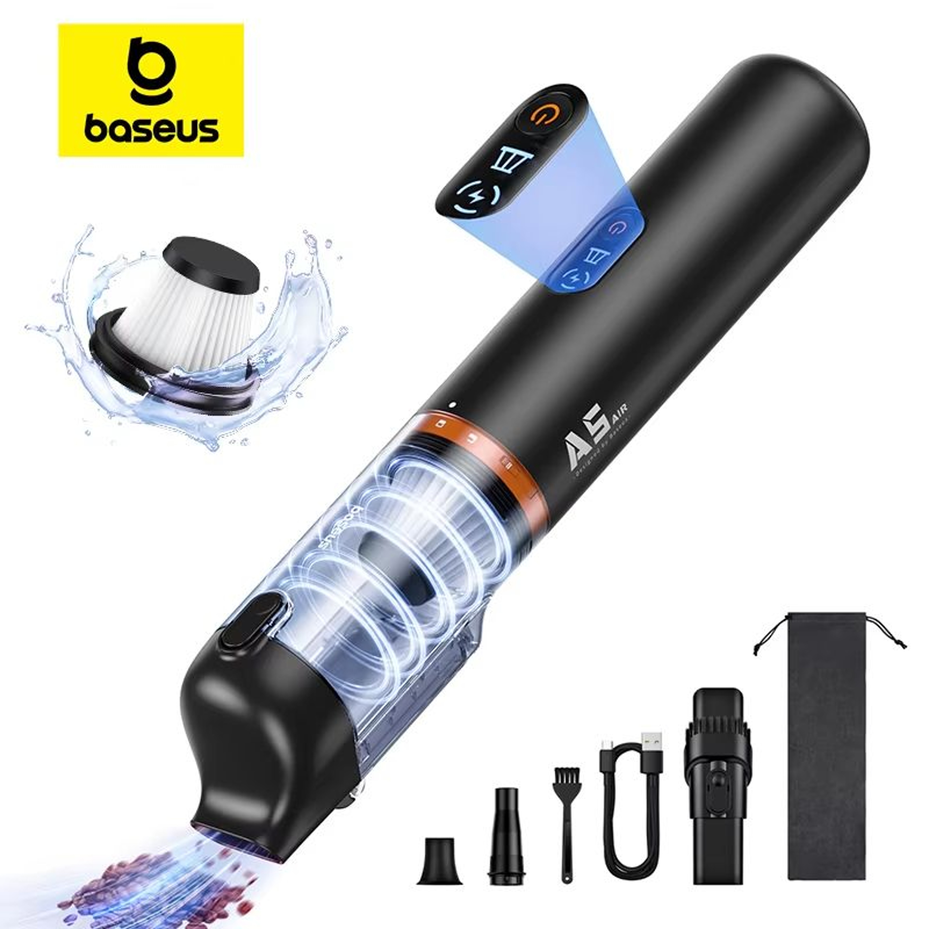 Baseus A5 Car Vacuum Cleaner  2in1 Powerful Wireless Handheld Vacuum With Strong Suction For Car  H 0
