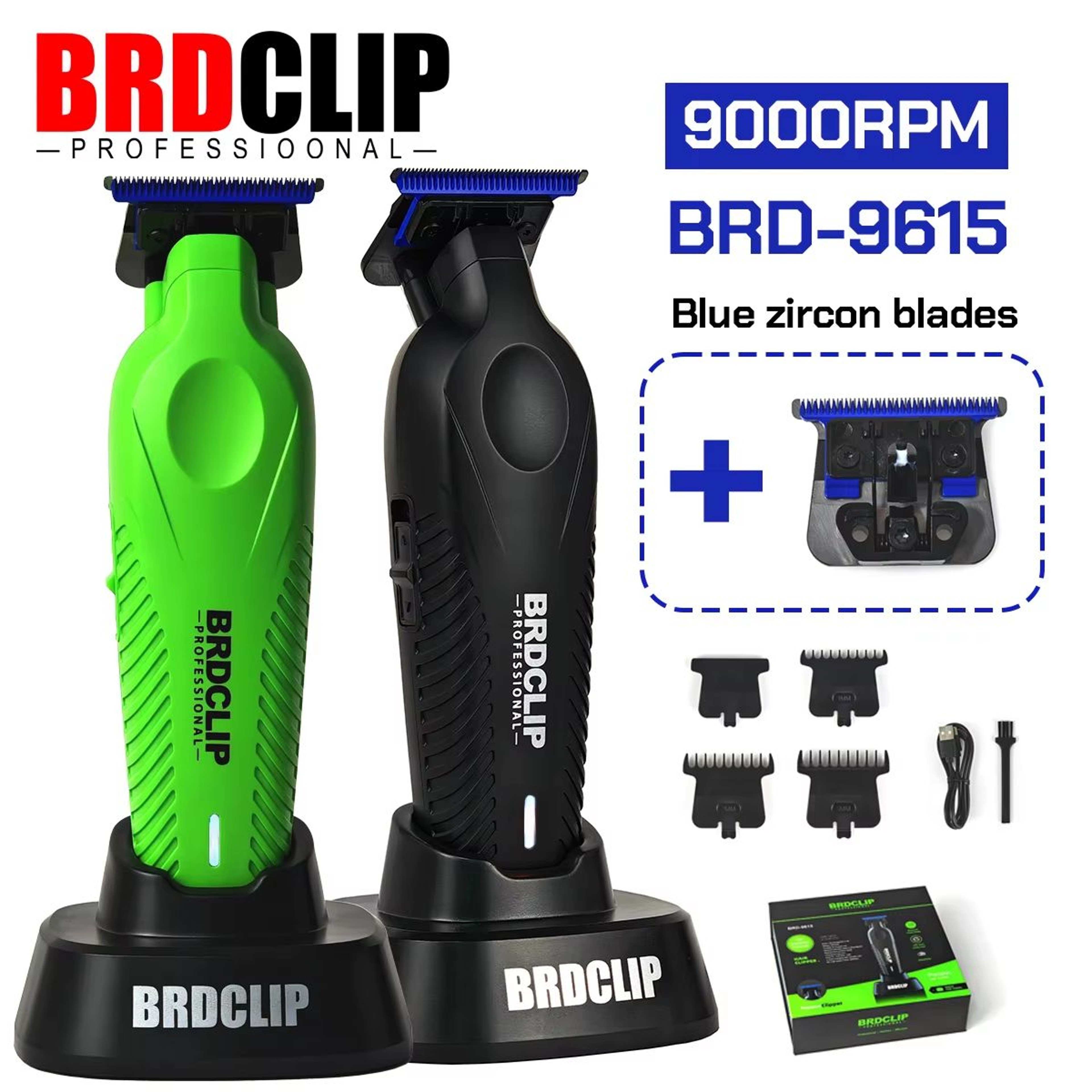 BRDCLIP BRD9615 Professional Mens Hair Trimmer 9000RPM High Speed Electric Clipper With DLC Blue Bl 0