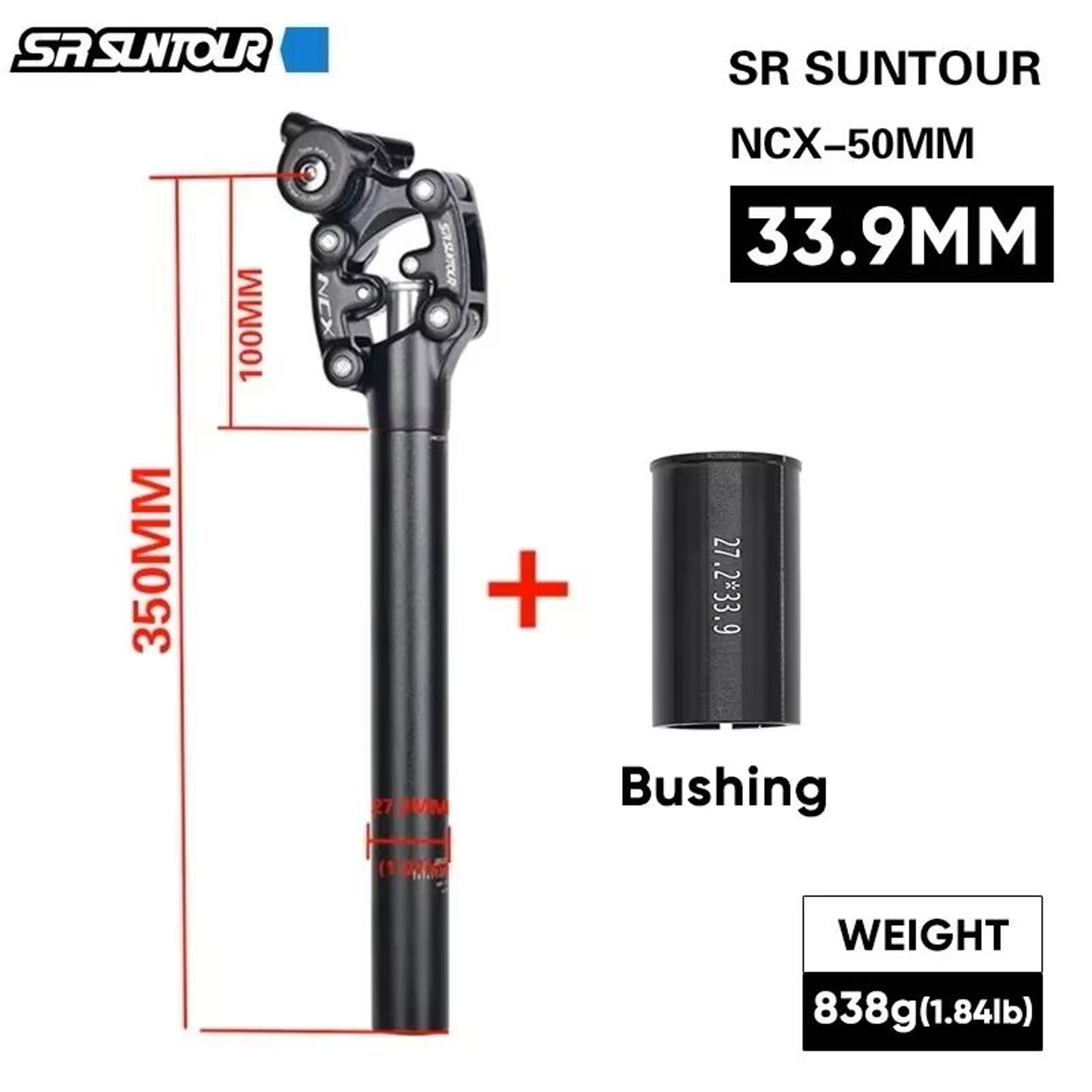 SR Suntour NCX Bicycle Suspension Seat Post  50mm Travel ShockAbsorbing Seatpost For MTB And Road B 7