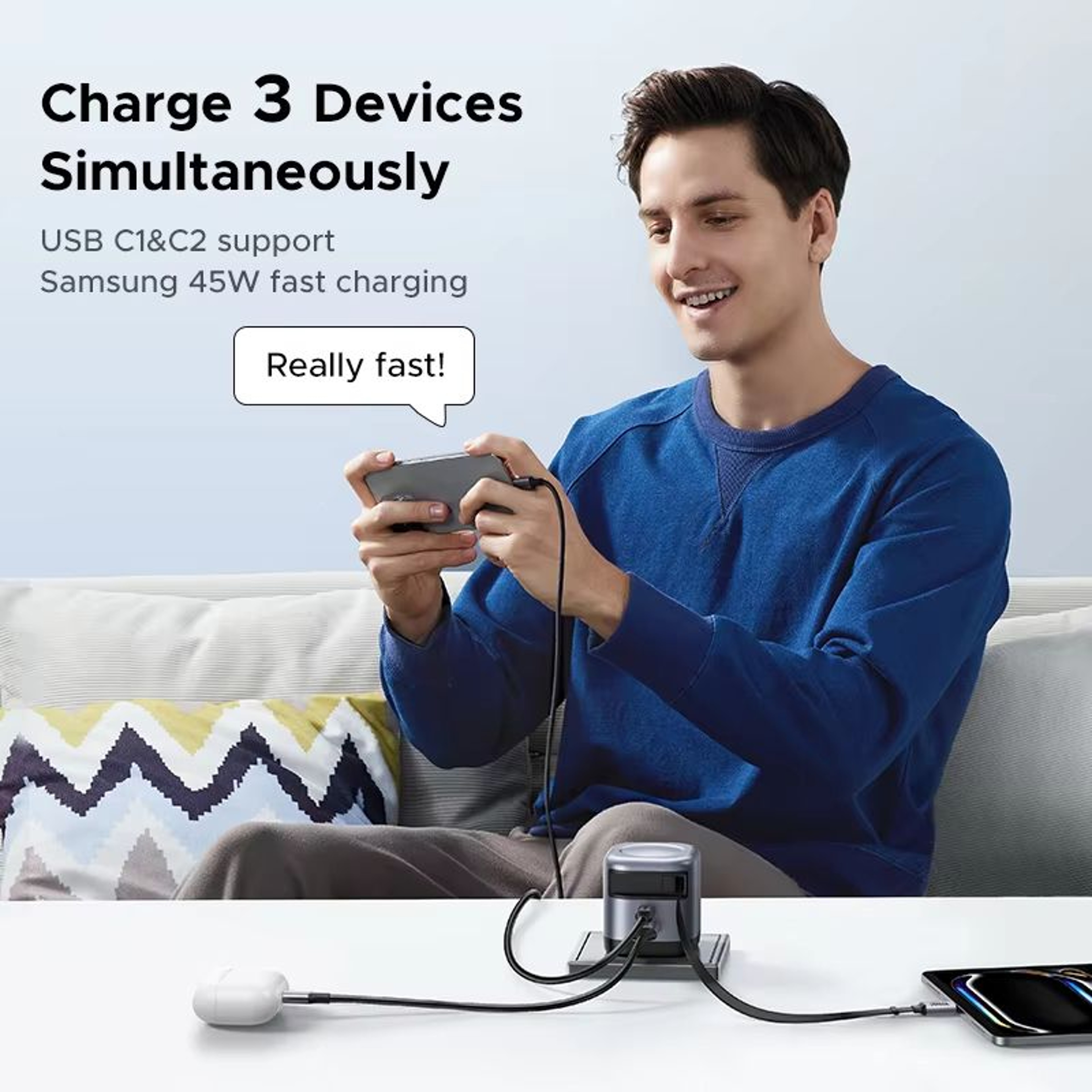 UGREEN 45W GaN Fast Charger With Retractable Cable  Compact PPS QC PD 30 Power Adapter For IPhone S 3