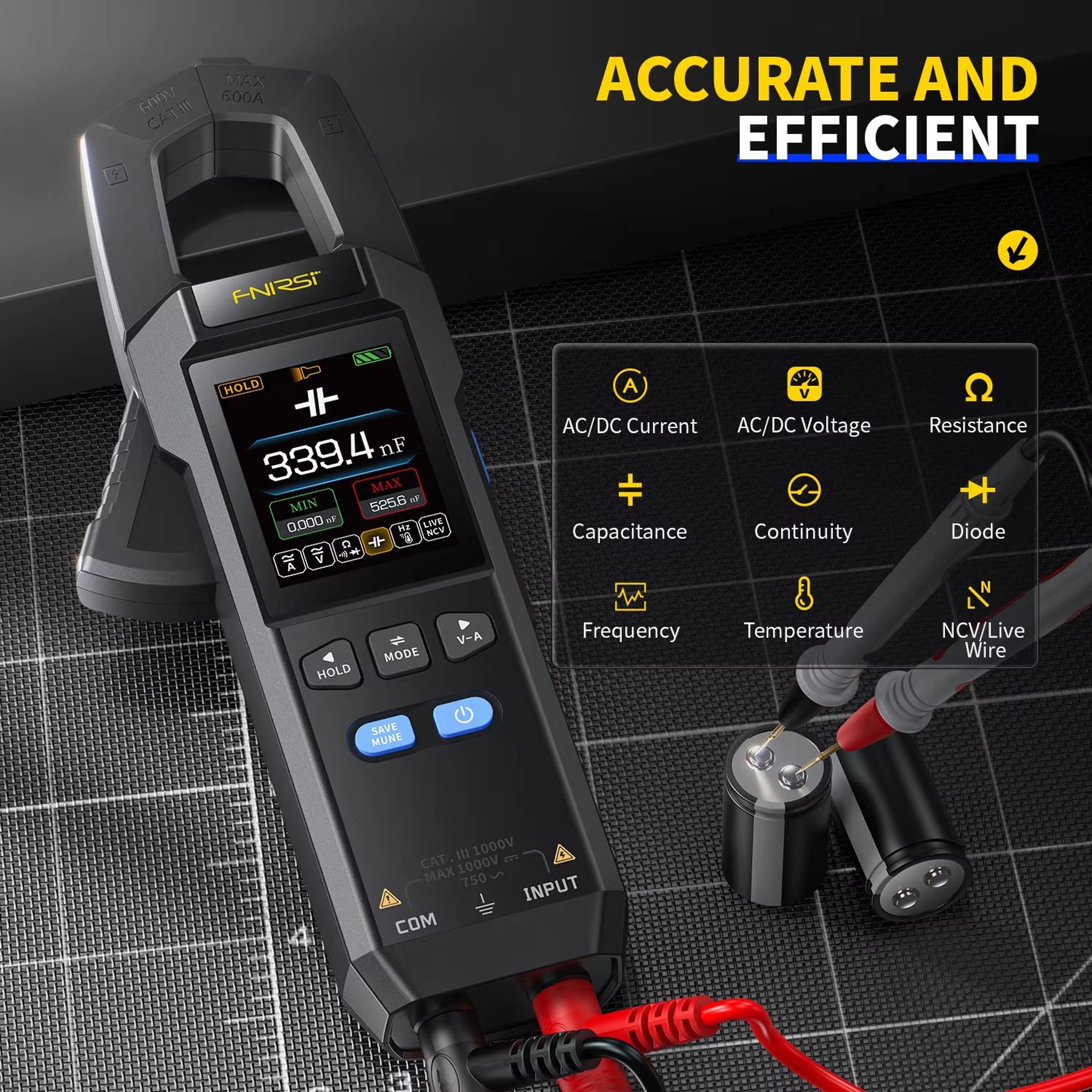 FNIRSI DMC100 Digital Clamp Meter With DCAC Current Measurement 10000 Counts And USB Charger 1