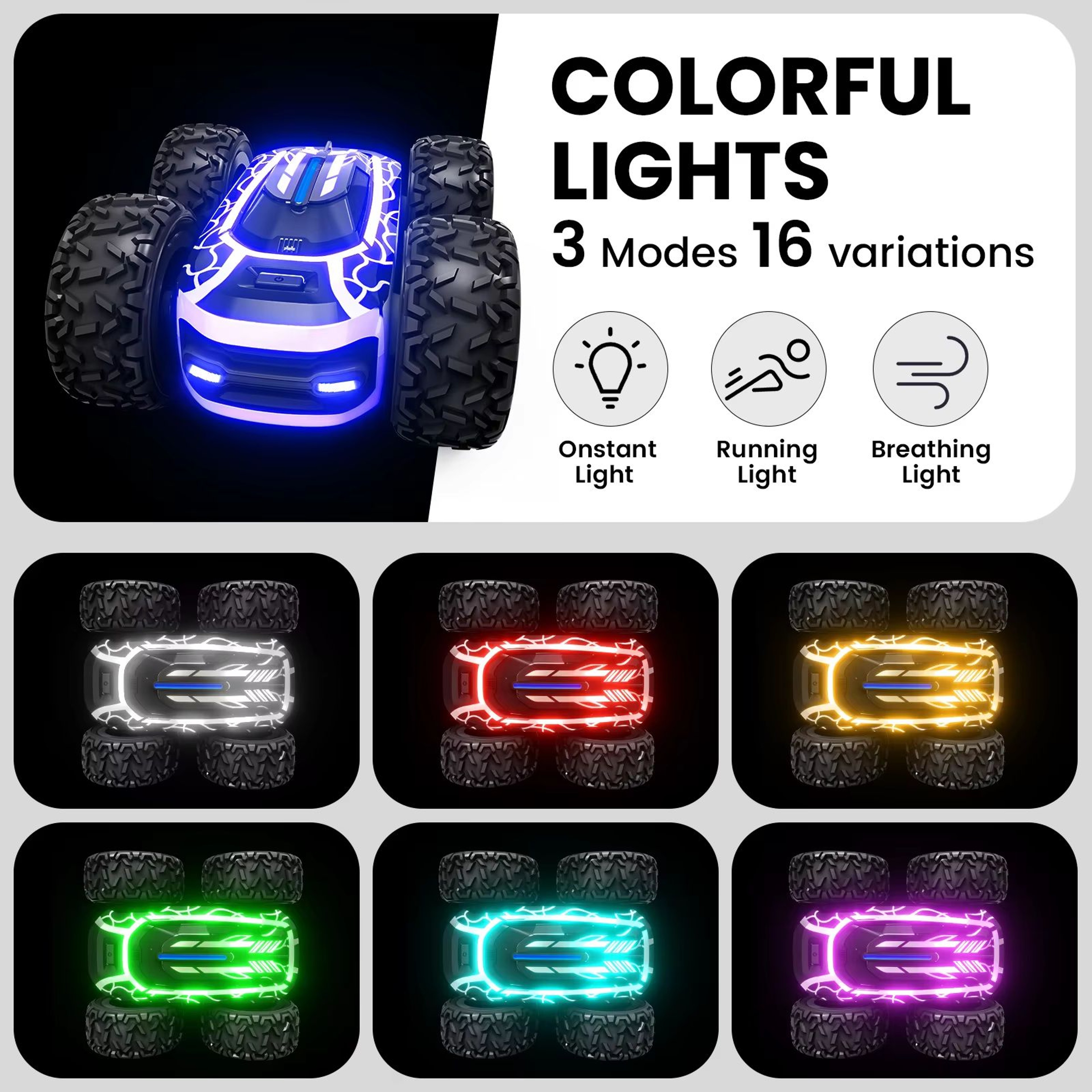 Sinovan Remote Control Stunt Car  360 Rotating DoubleSided RC Car With Lights For Kids 1