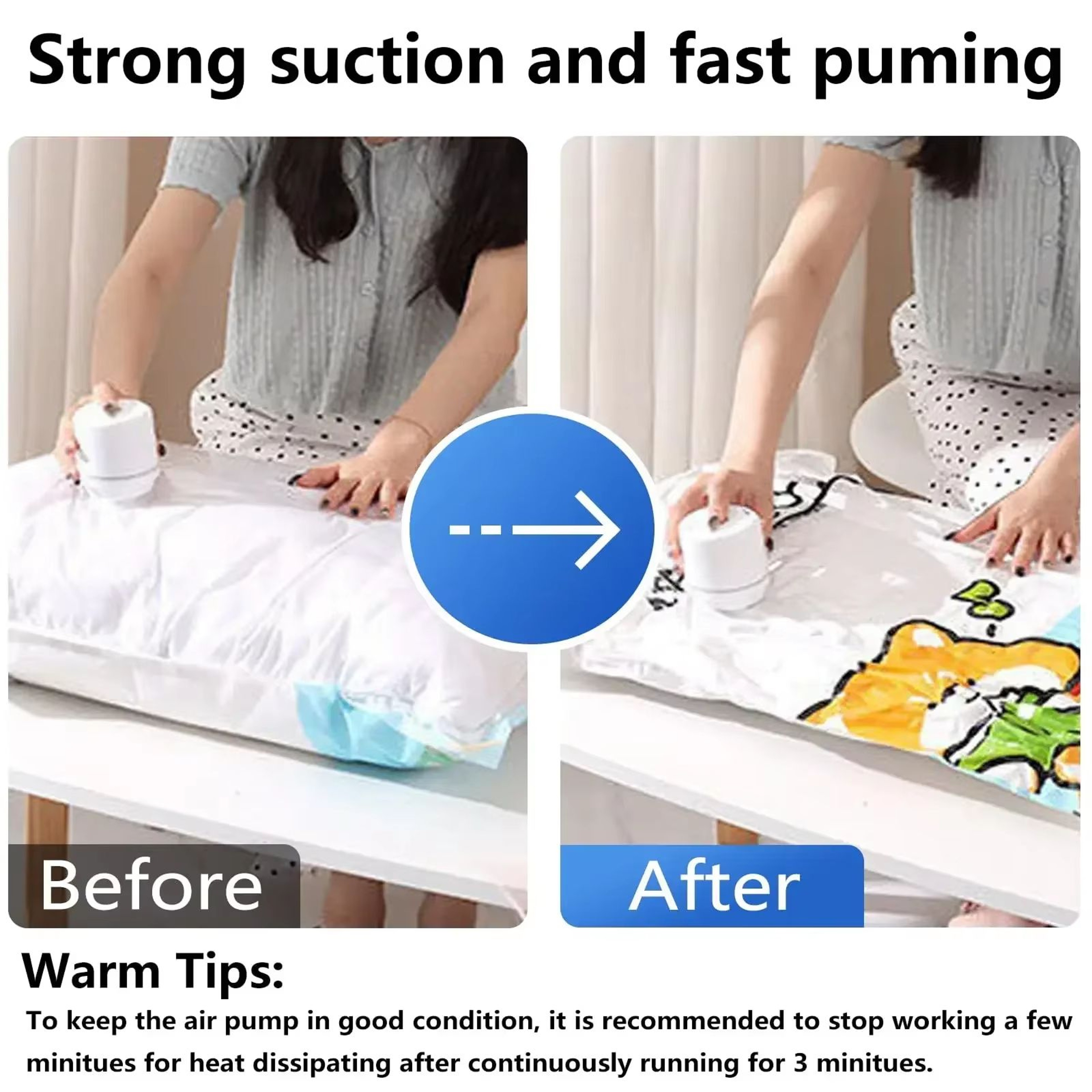 Portable Electric Pump For Vacuum Storage Bags  Fast Compression For Clothes Quilts  Travel 5