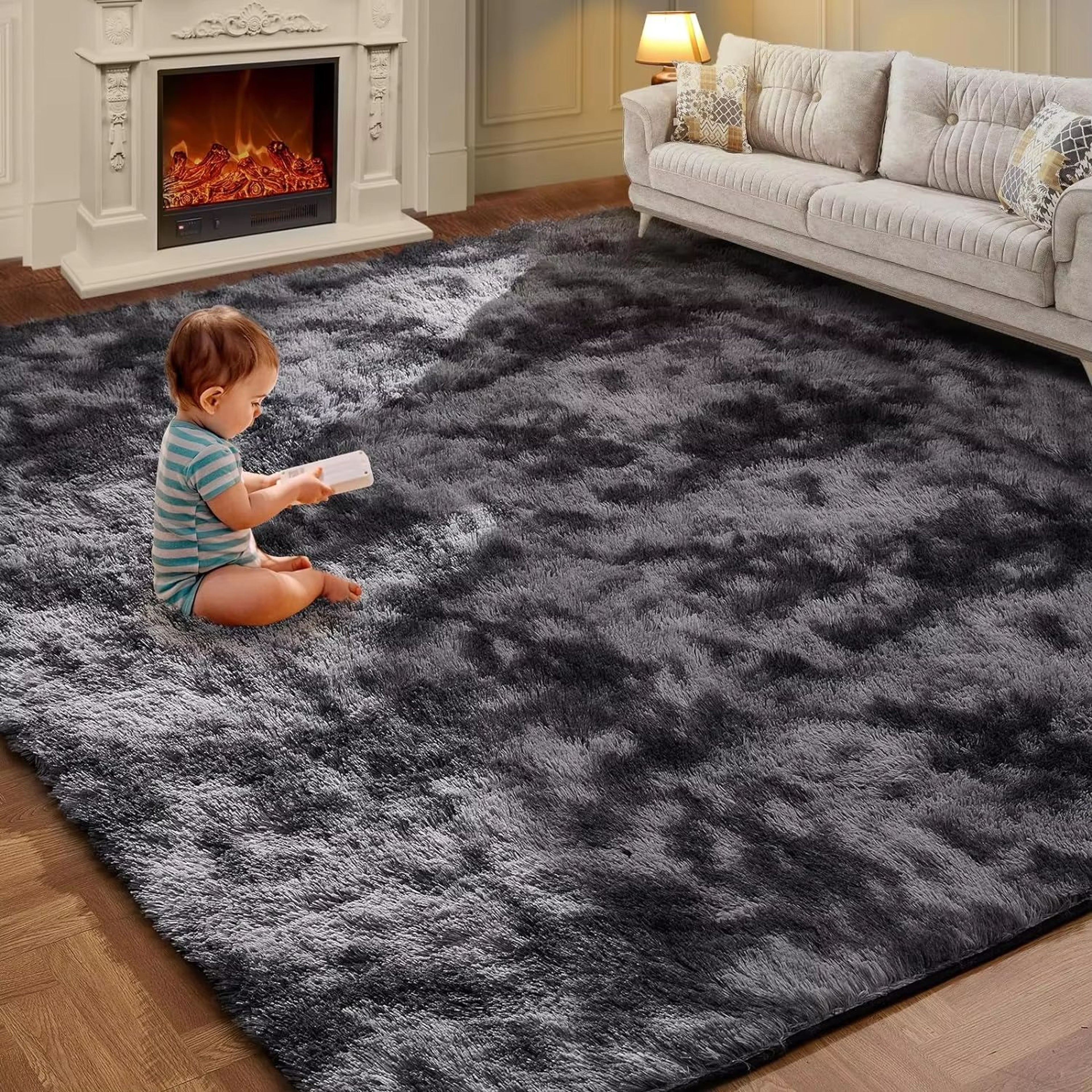 VIKAMA TieDye Plush Carpet  Soft Fluffy NonSlip Rug For Living Room Bedroom  Kids Spaces 0