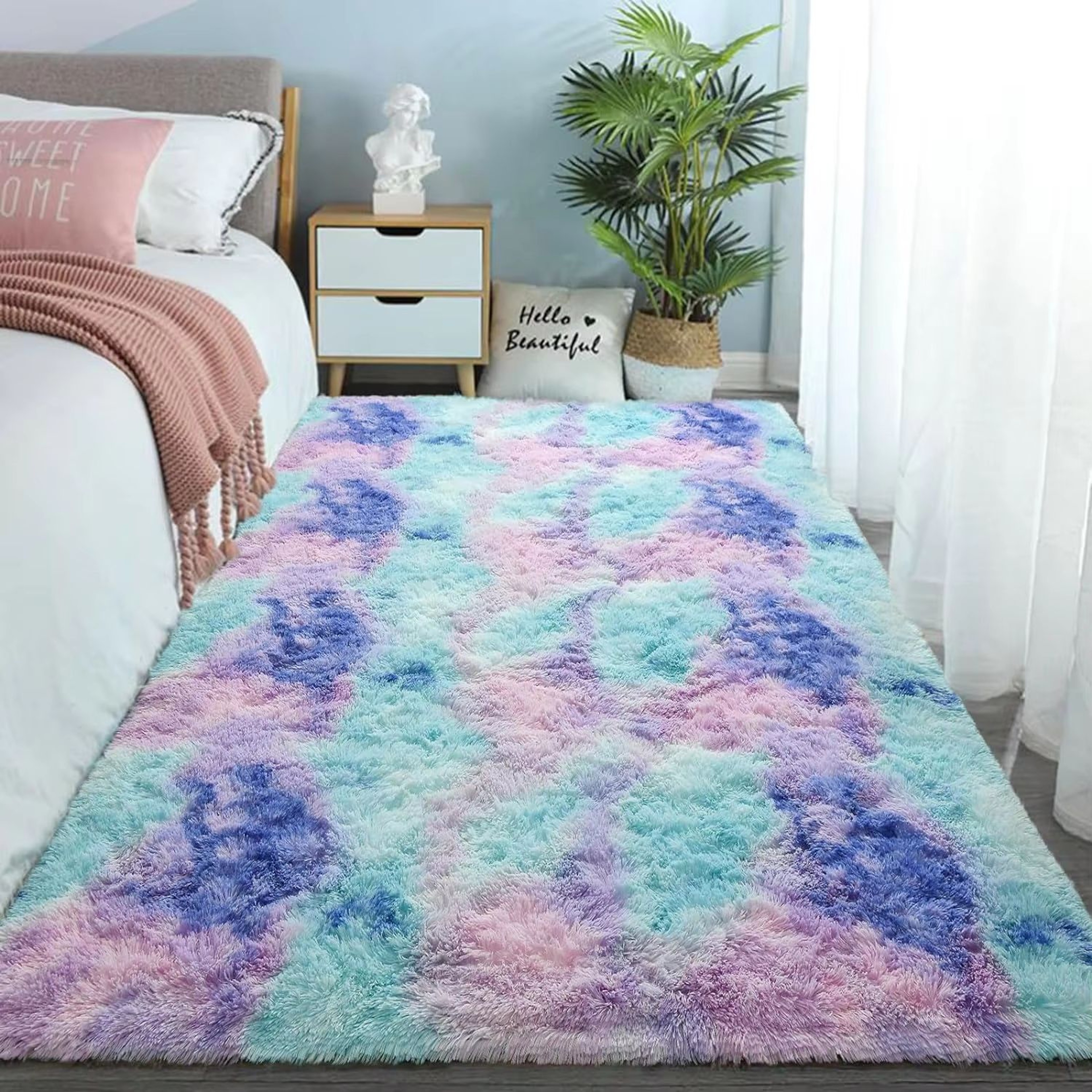 VIKAMA TieDye Plush Carpet  Soft Fluffy NonSlip Rug For Living Room Bedroom  Kids Spaces 23