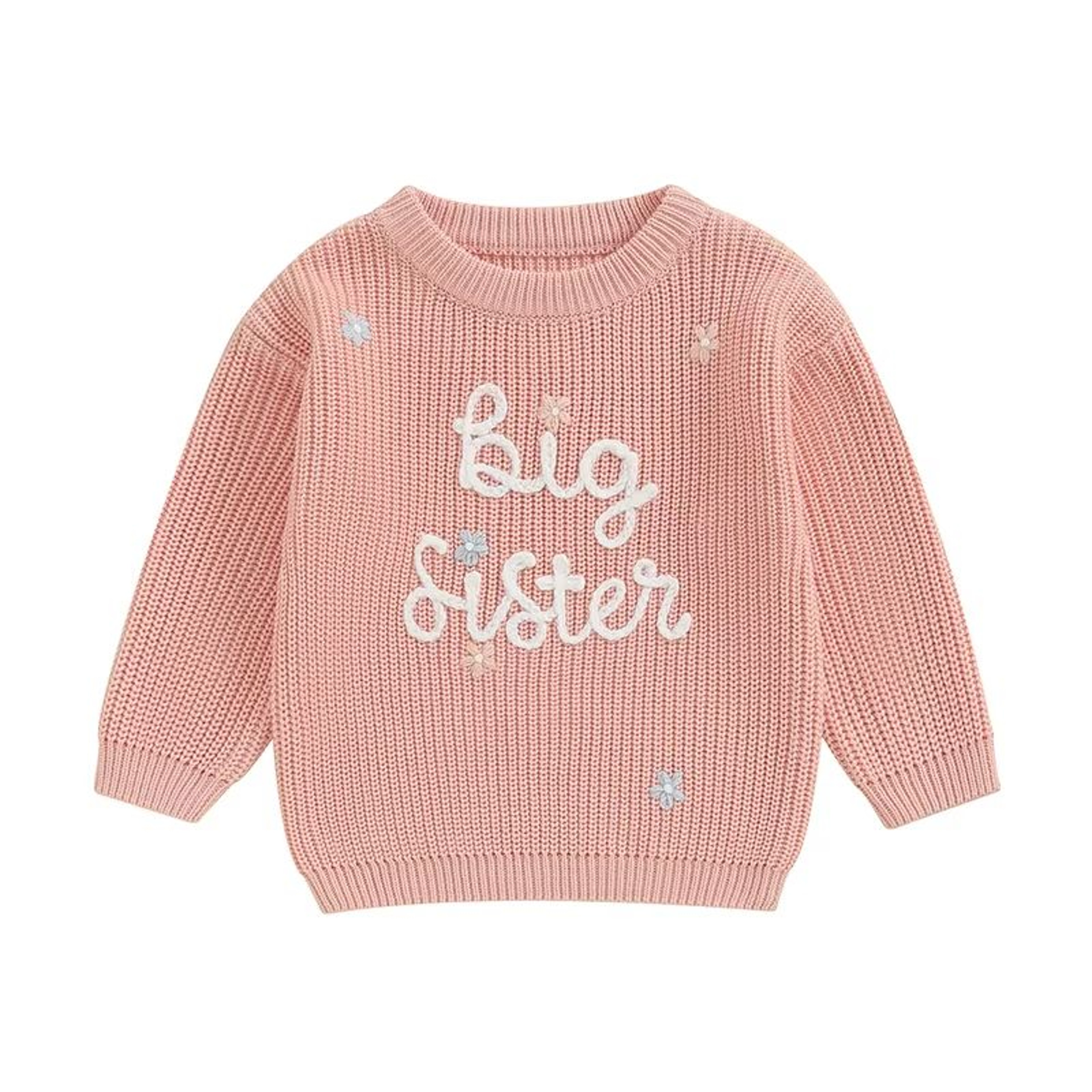 Big Sister  Little Sister Matching Embroidered Knit Sweater Set  Warm FallWinter Toddler Sweatshirt 9