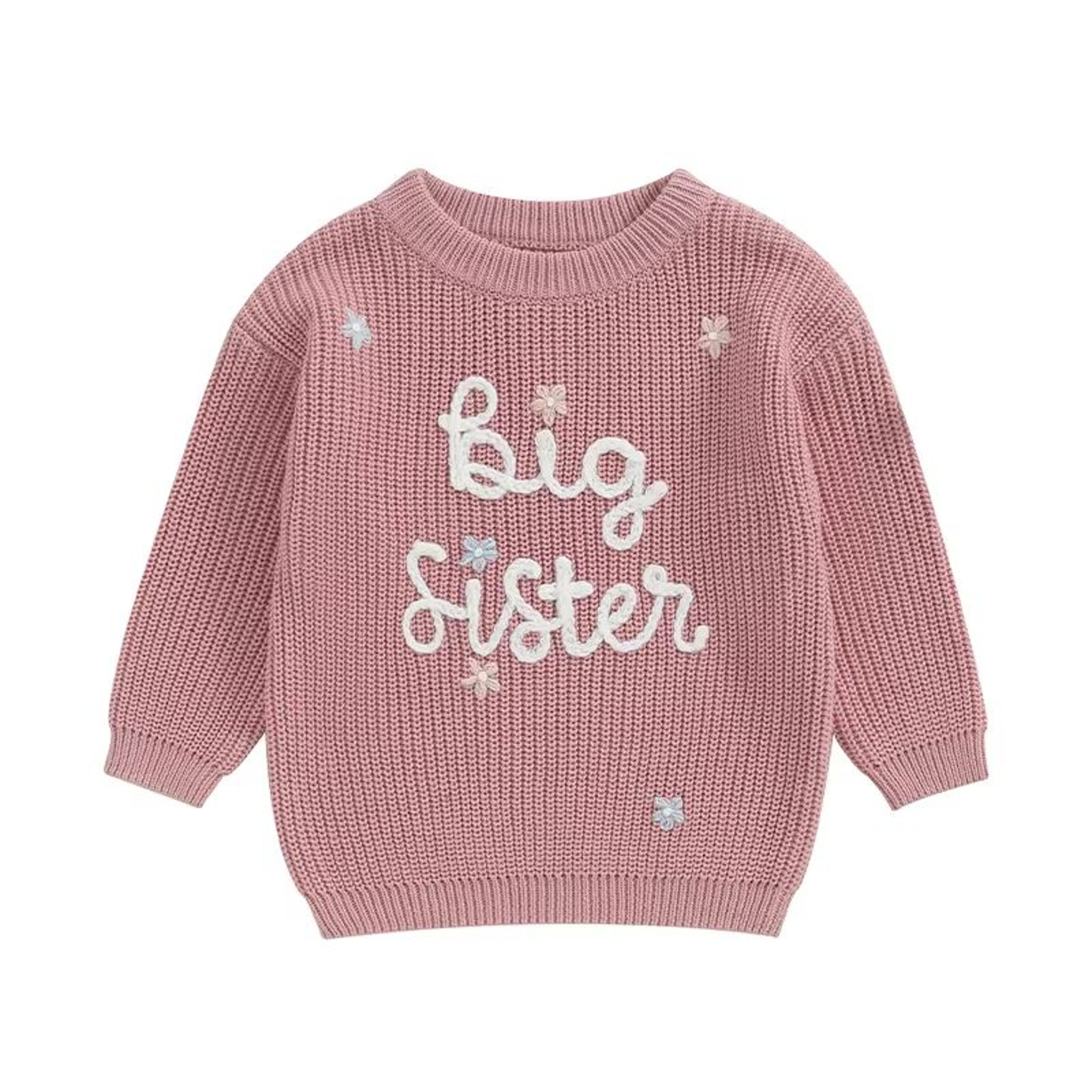 Big Sister  Little Sister Matching Embroidered Knit Sweater Set  Warm FallWinter Toddler Sweatshirt 10