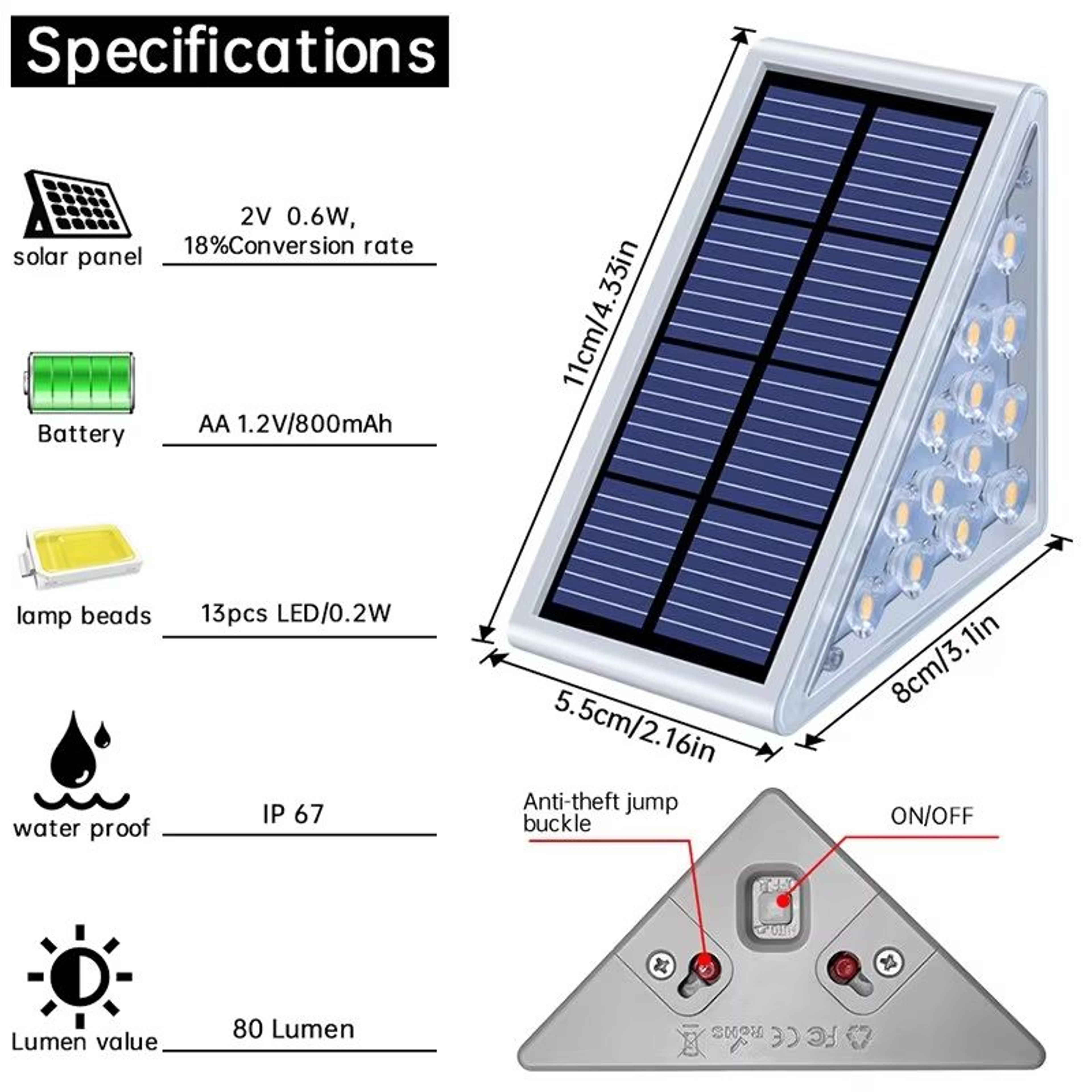 LED Step Lamp Solar Stair Light Outdoor IP67 Waterproof Deck And Pathway Lighting With Anti Theft D 1