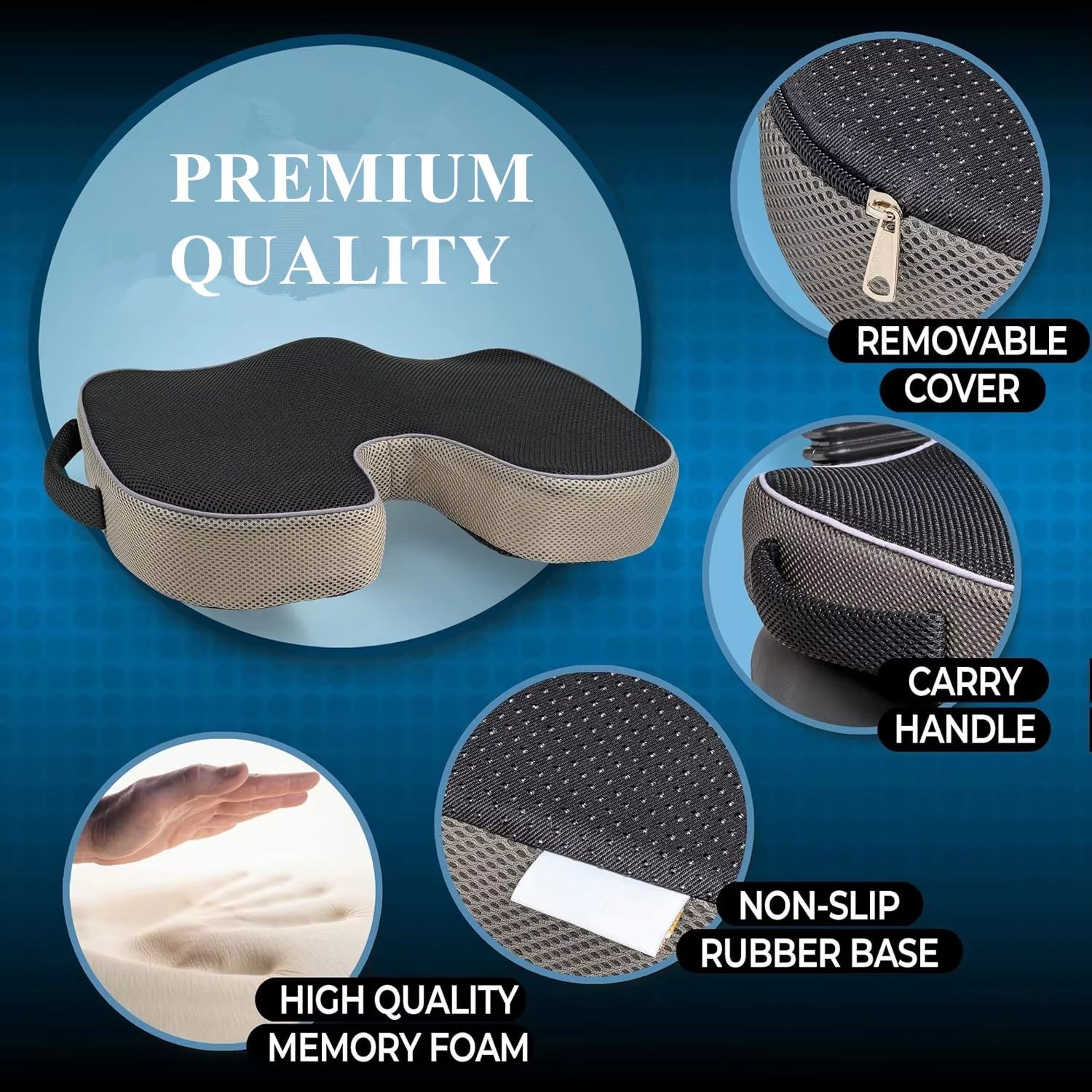 Orthopedic Memory Foam Seat Cushion  NonSlip Tailbone Cushion For Back Sciatica  Prostate Pain Reli 3