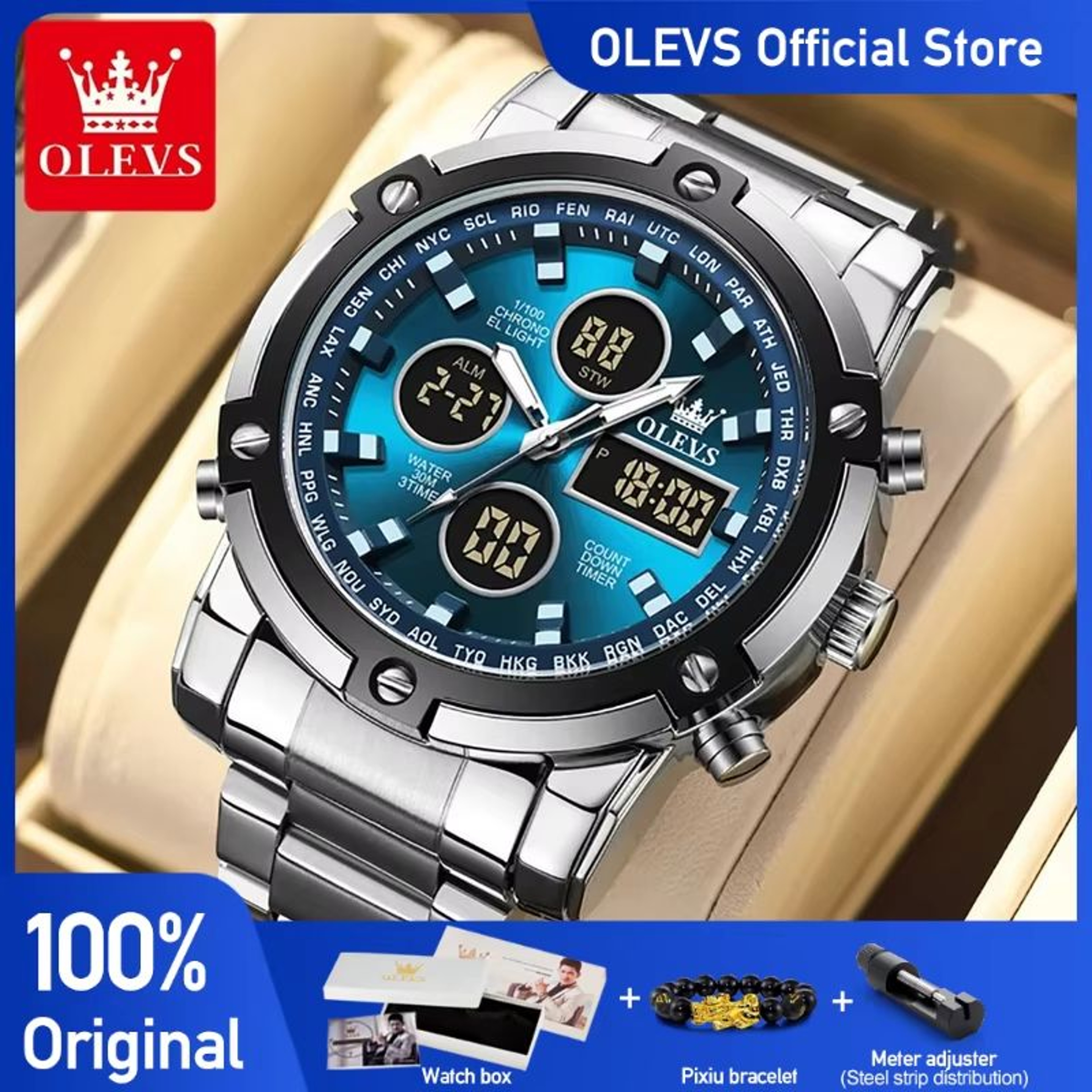 OLEVS Mens Multifunctional Watch  Waterproof Electronic Timepiece With Luminous Display Alarm  Fash 0