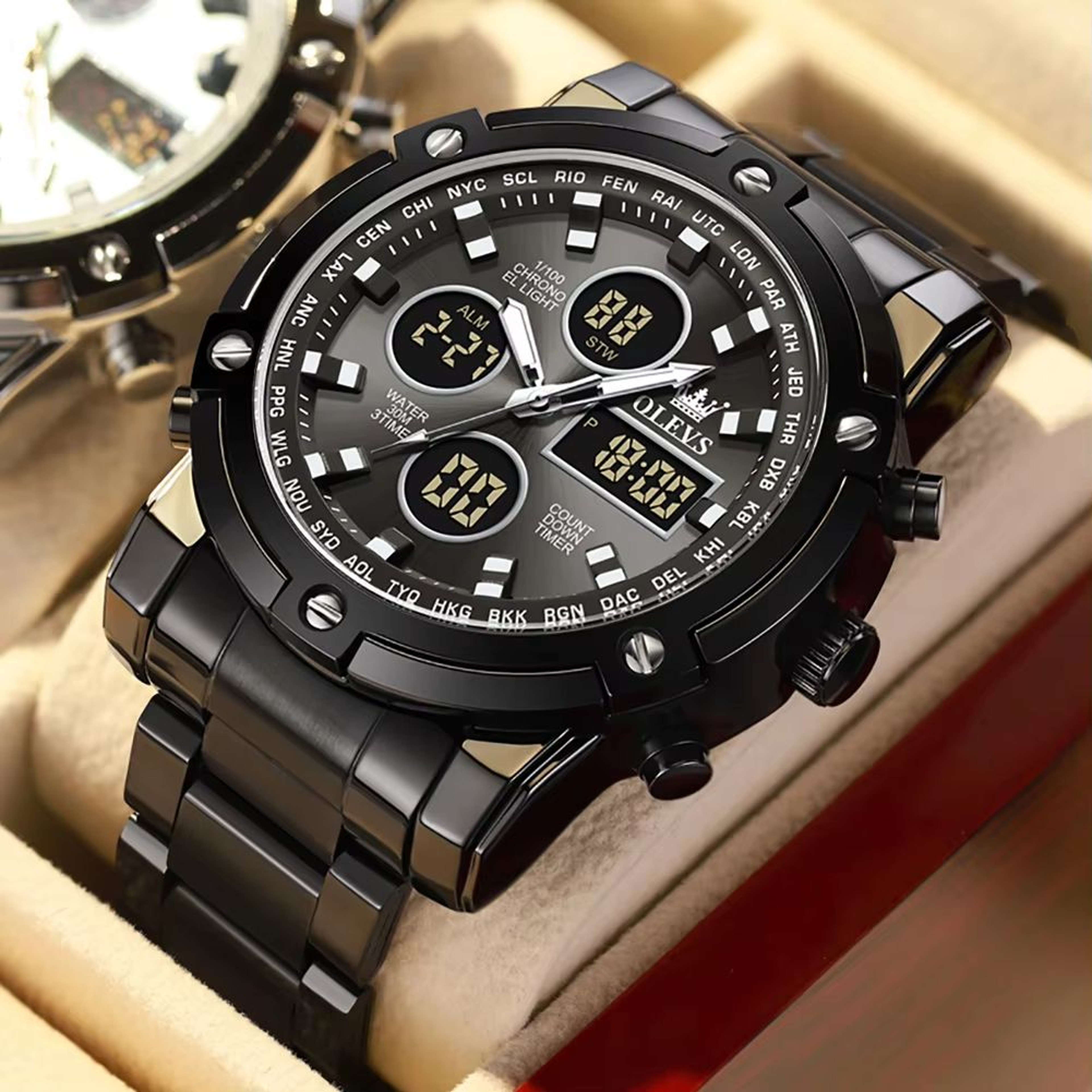 OLEVS Mens Multifunctional Watch  Waterproof Electronic Timepiece With Luminous Display Alarm  Fash 9
