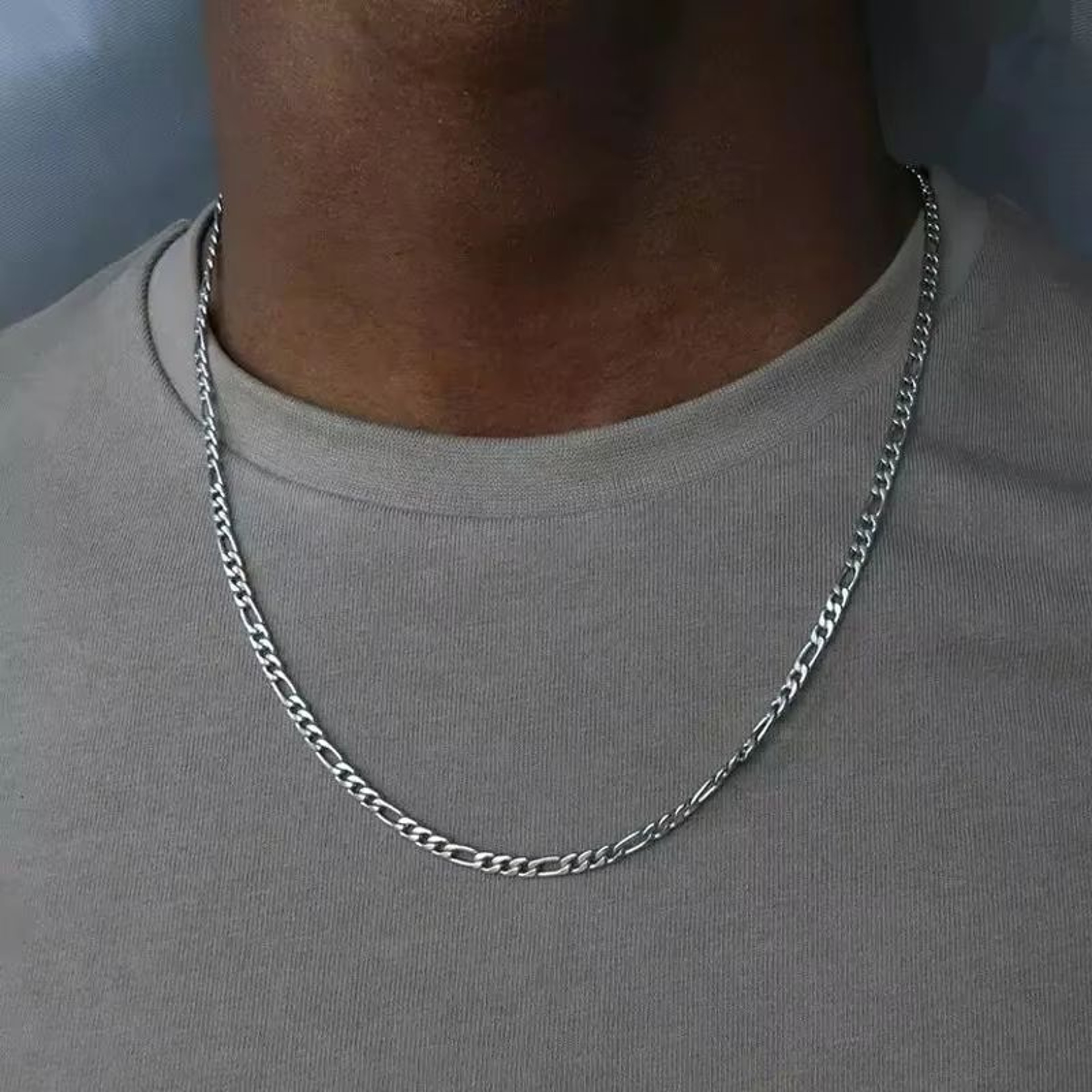 925 Sterling Silver Figaro Chain Necklace  Hip Hop Long Necklace For Women  Men 0