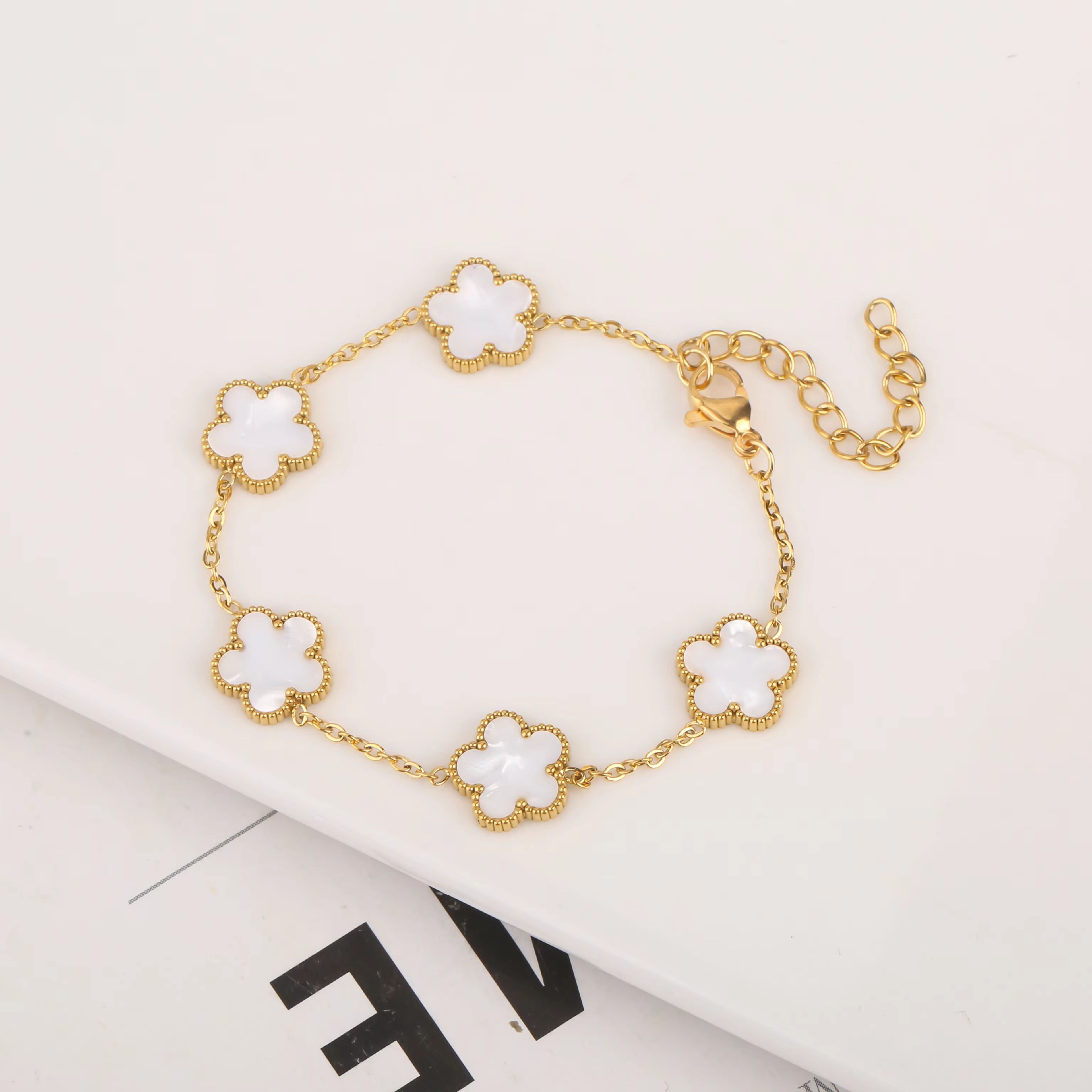 Luxury Gold Plated Clover Bracelet  Adjustable Stainless Steel 316L Flower Jewelry For Women 0