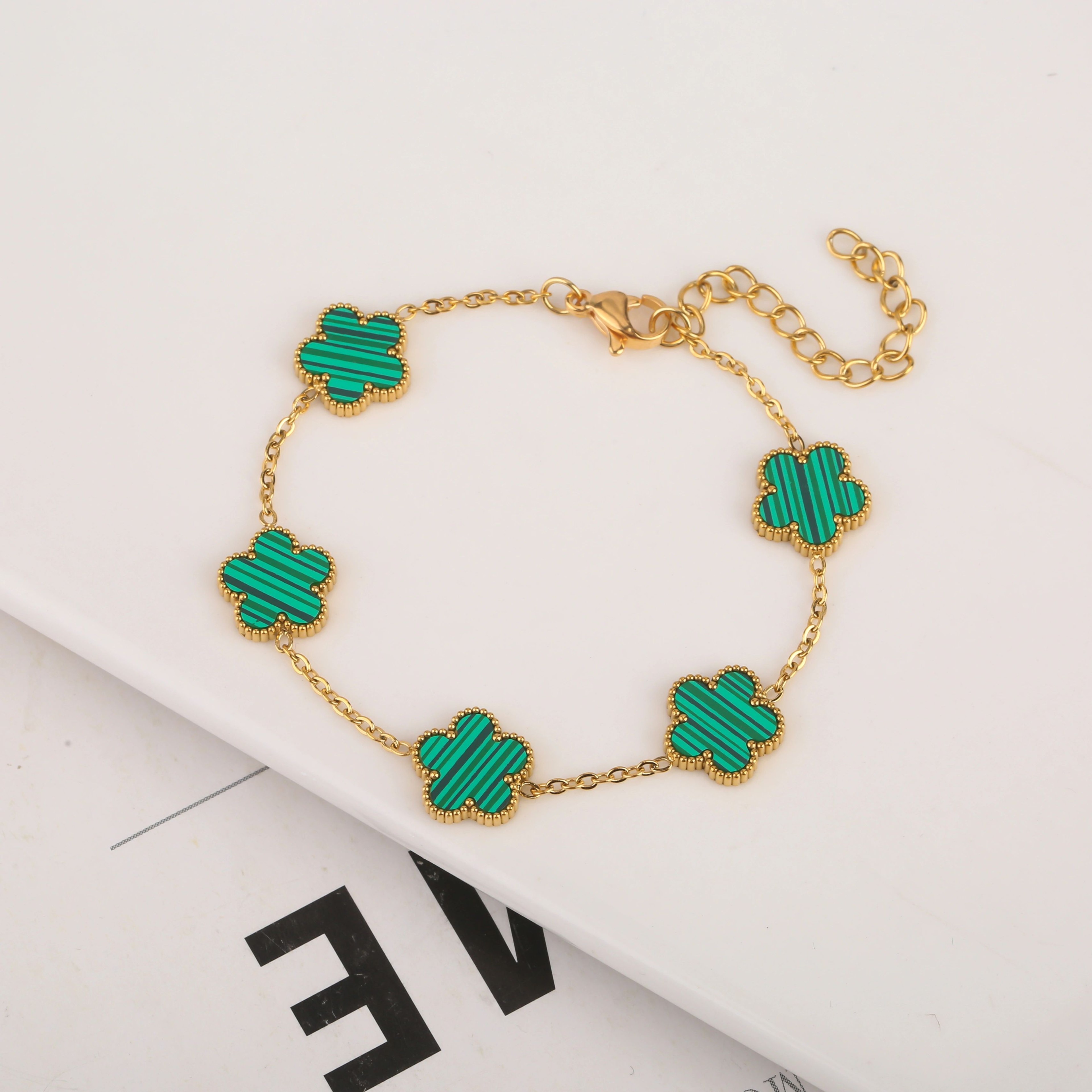 Luxury Gold Plated Clover Bracelet  Adjustable Stainless Steel 316L Flower Jewelry For Women 1