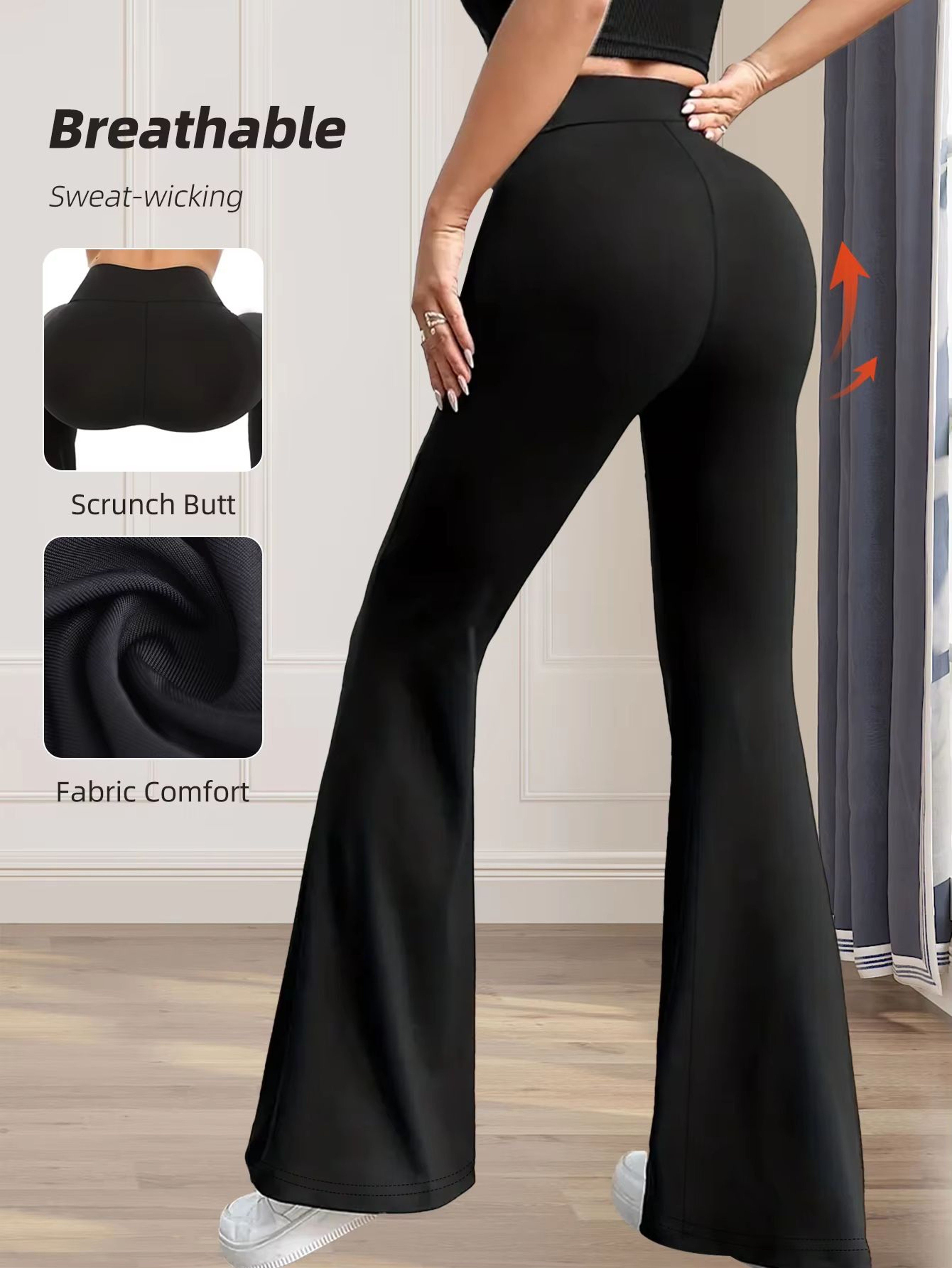 Womens High Waisted Slim Fit Flared Pants  Lightweight Wide Leg Black Trousers For Spring  Summer 1