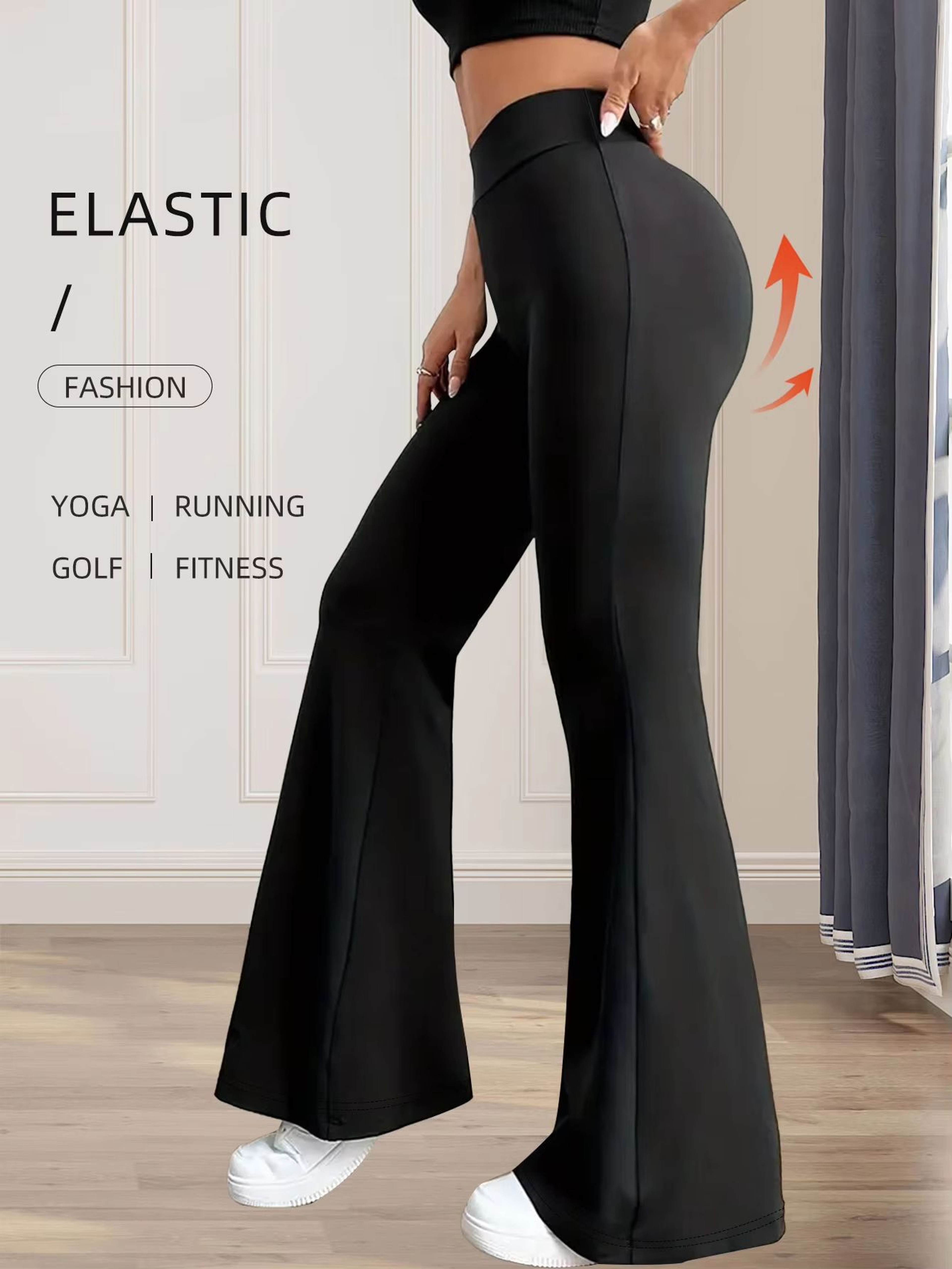 Womens High Waisted Slim Fit Flared Pants  Lightweight Wide Leg Black Trousers For Spring  Summer 2