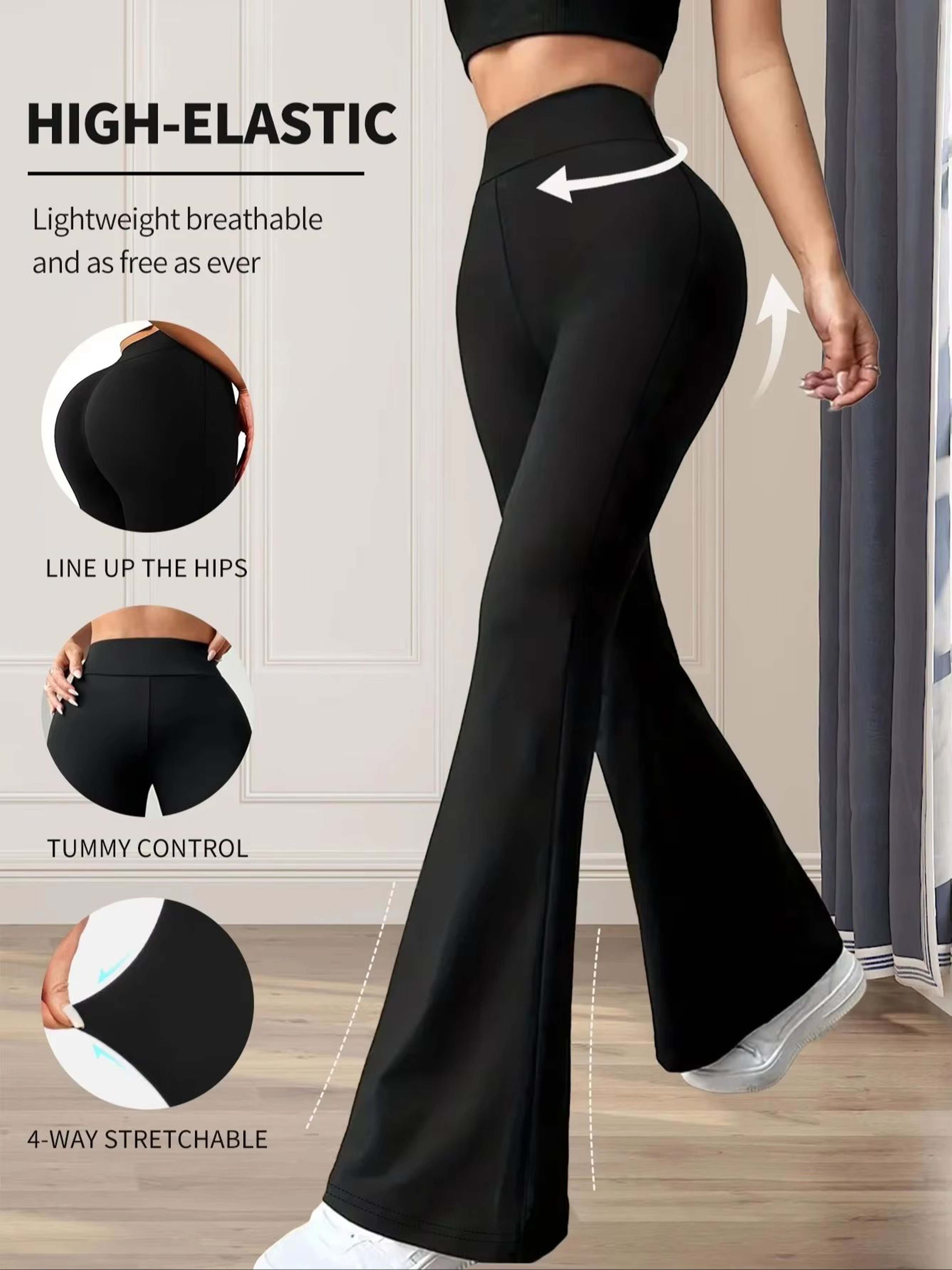 Womens High Waisted Slim Fit Flared Pants  Lightweight Wide Leg Black Trousers For Spring  Summer 6