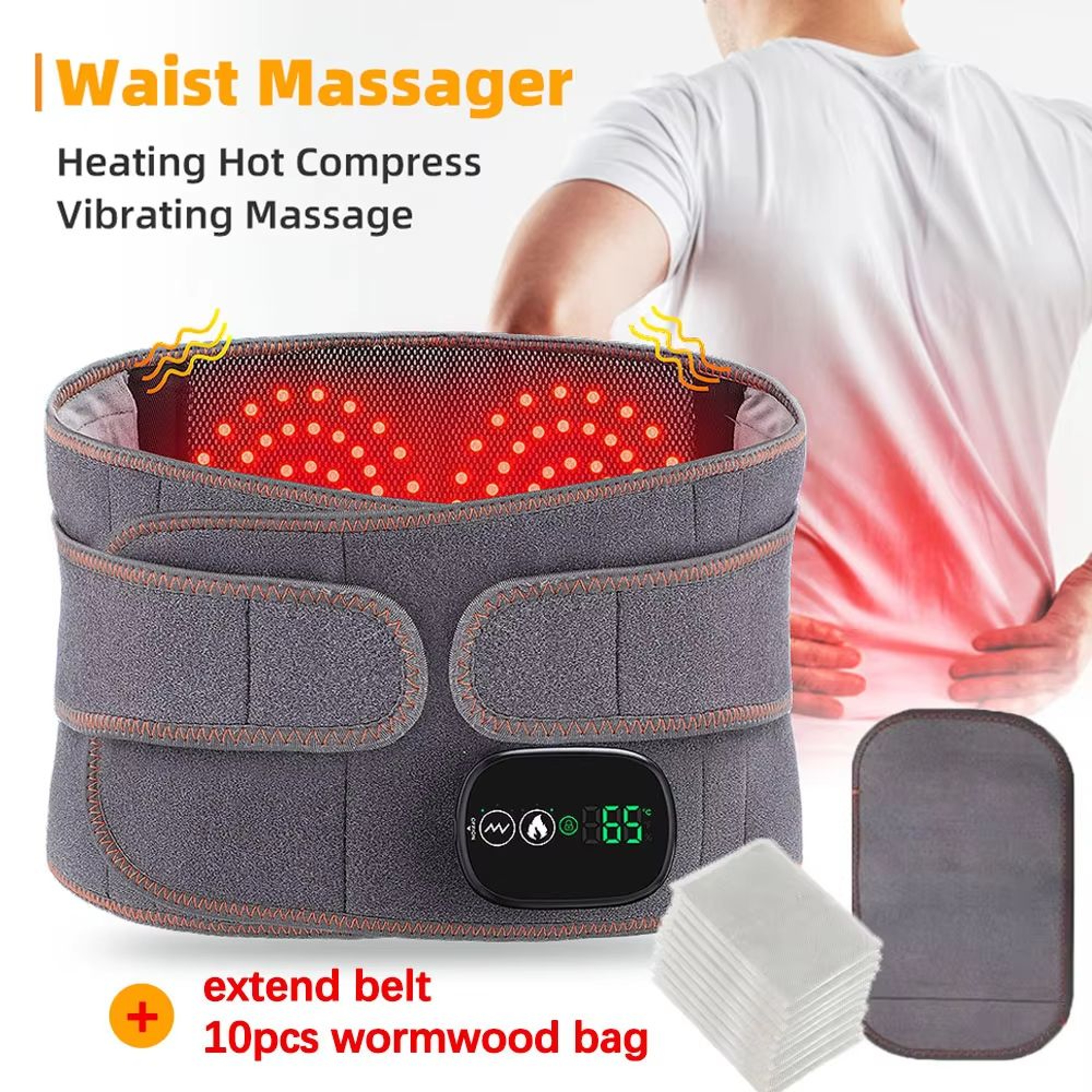 Electric Heating Waist Massager Belt  Vibration Hot Compress  Adjustable Back Support 0