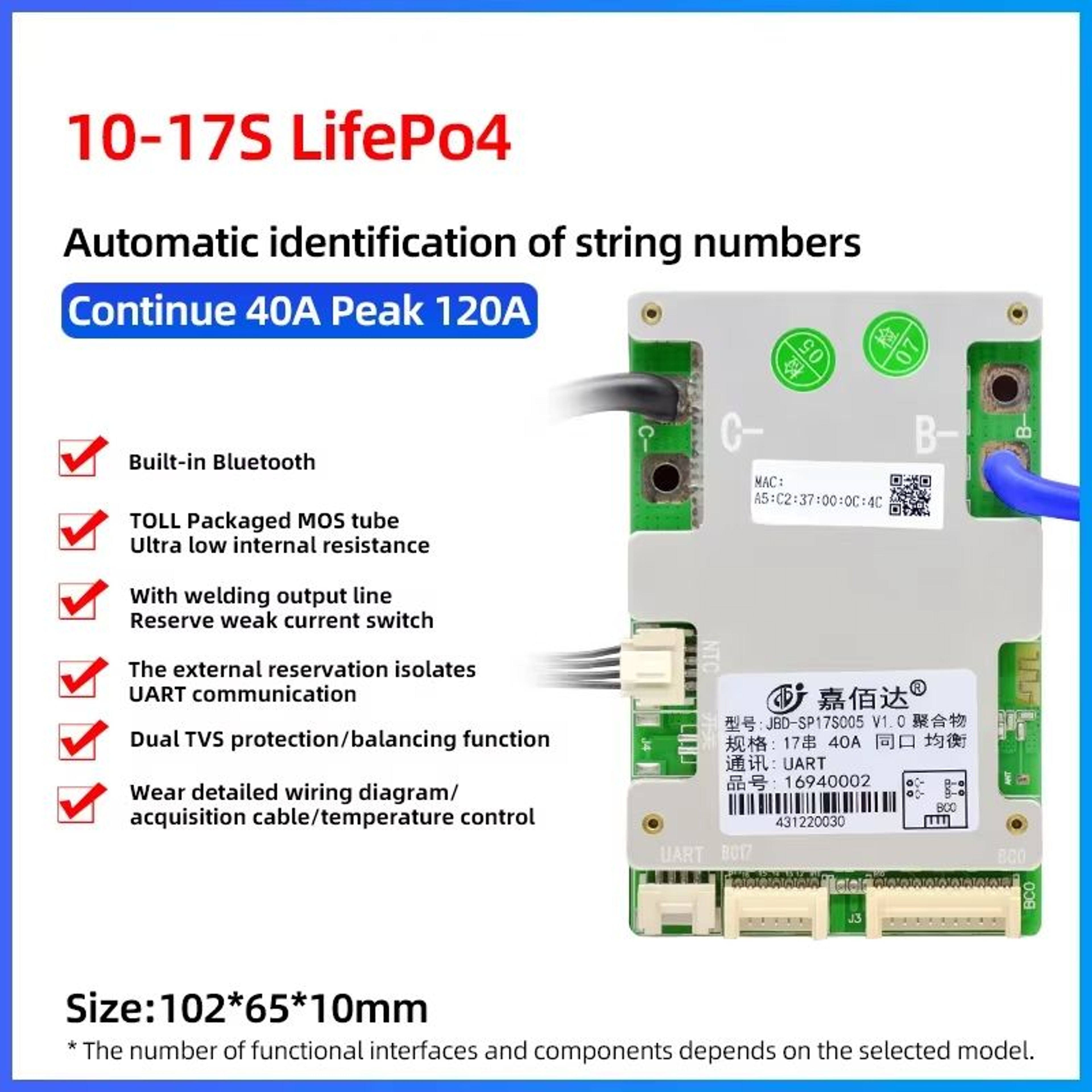 JBD Smart BMS With BuiltIn Bluetooth  Lithium Battery Protection Board 7S17S For 24V 36V 48V  60V L 14