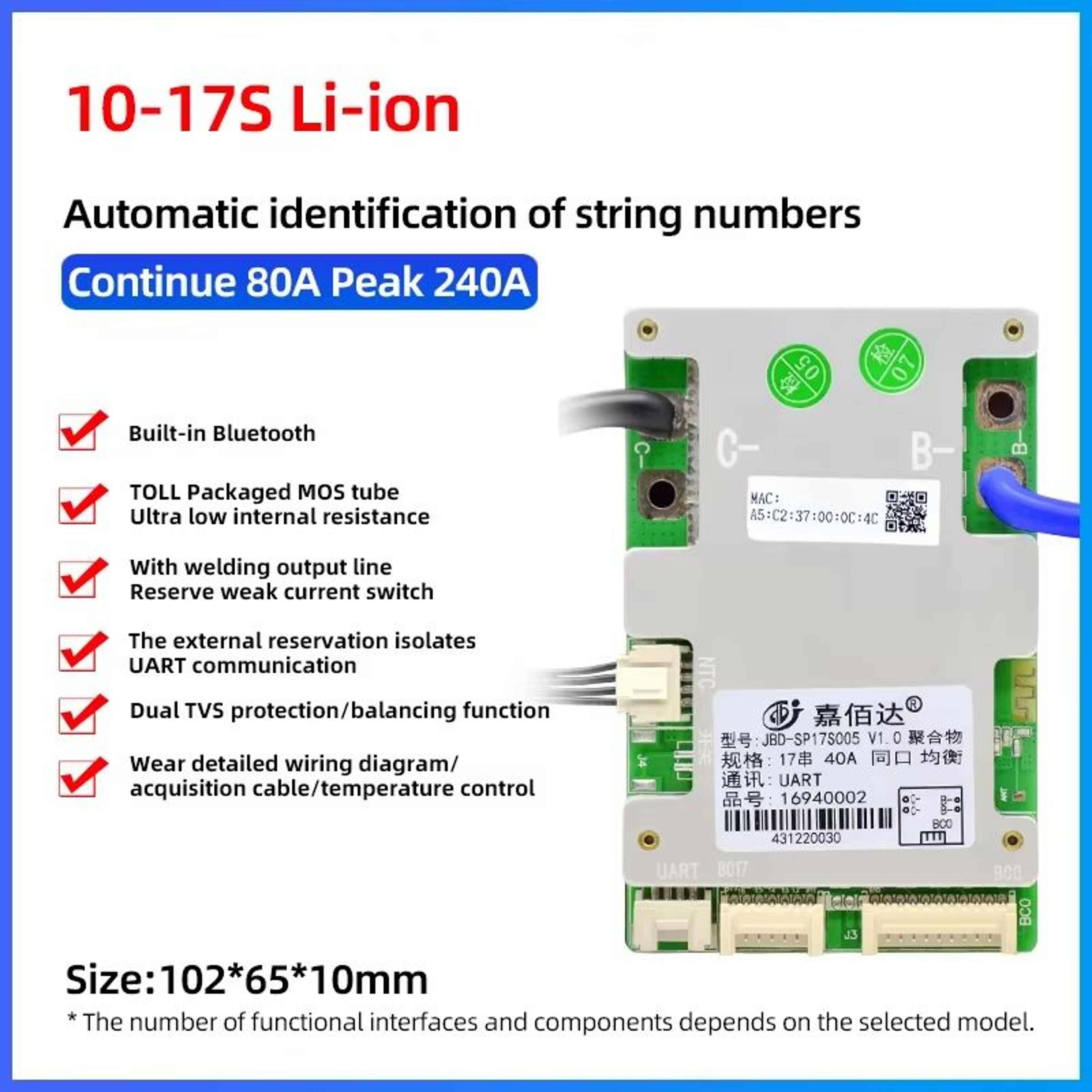 JBD Smart BMS With BuiltIn Bluetooth  Lithium Battery Protection Board 7S17S For 24V 36V 48V  60V L 19