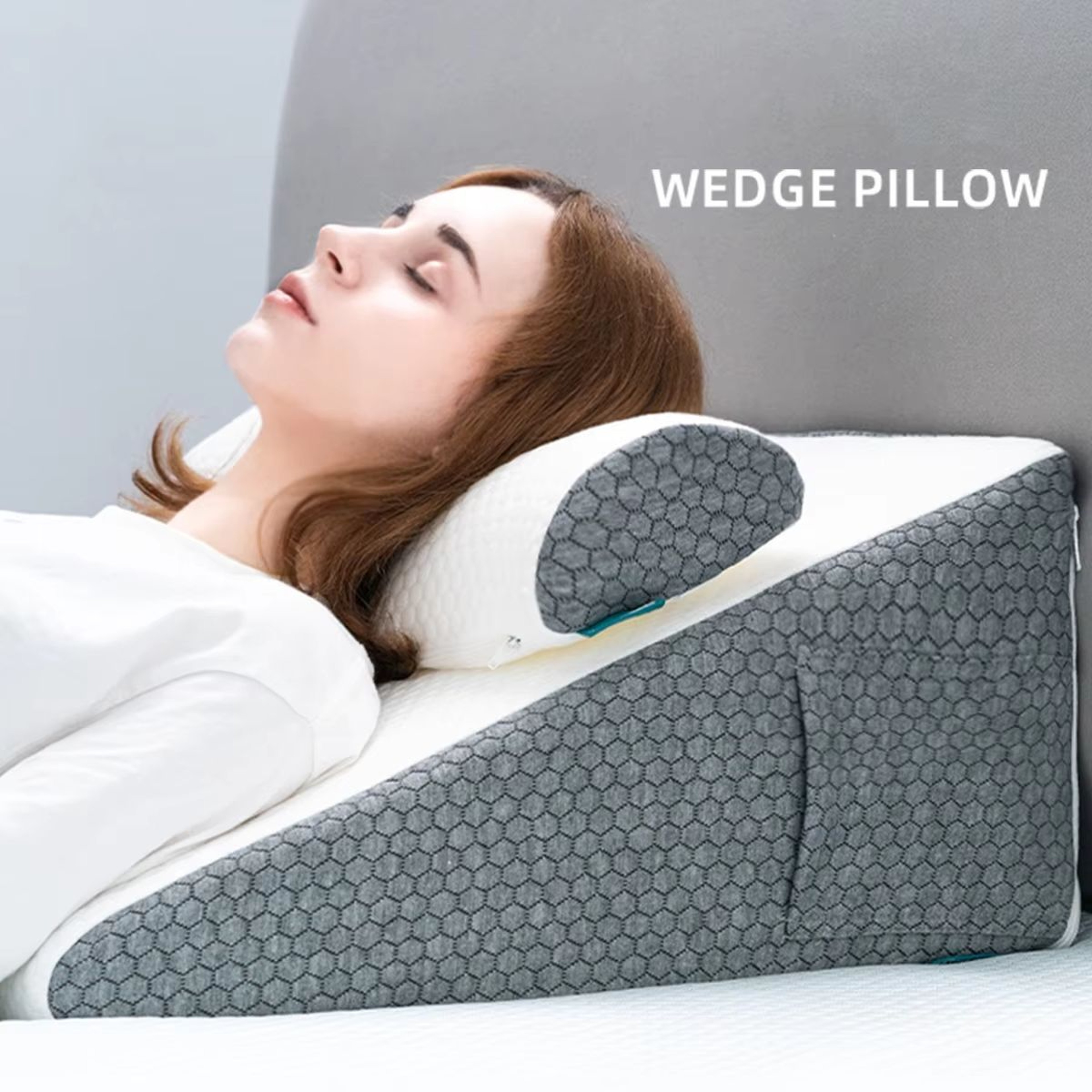 2Piece Memory Foam Wedge Pillow Set  Triangle Support Cushions For Back Legs Knees  Neck With Remov 0