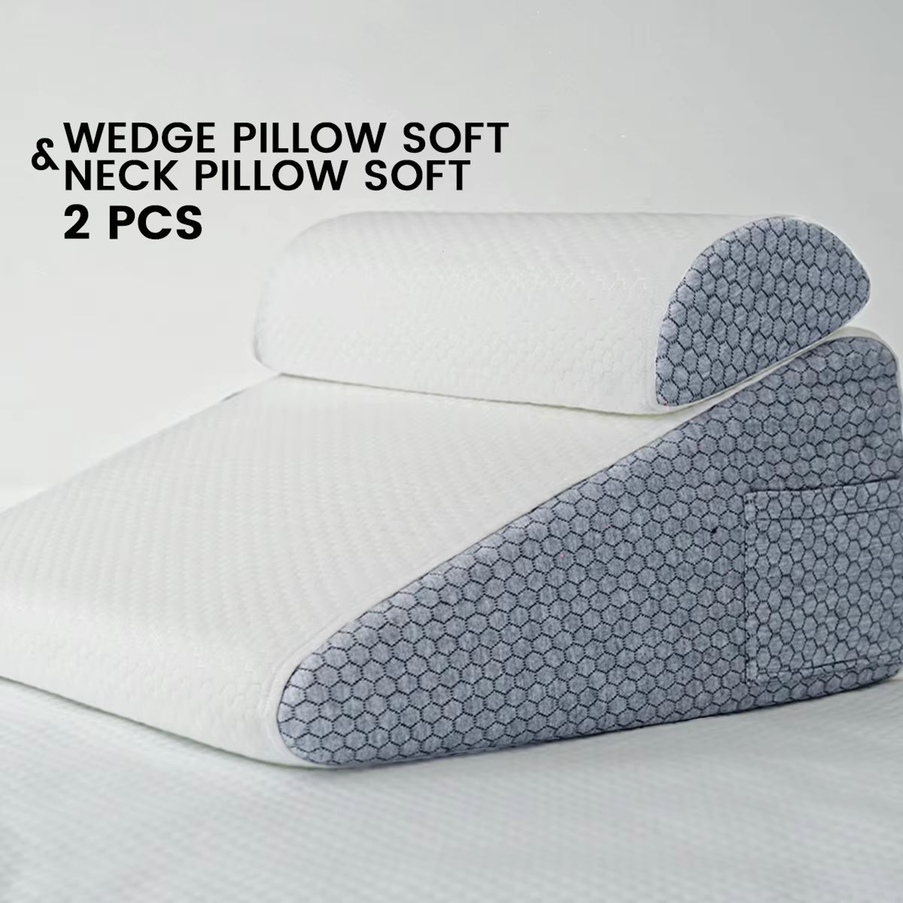2Piece Memory Foam Wedge Pillow Set  Triangle Support Cushions For Back Legs Knees  Neck With Remov 8