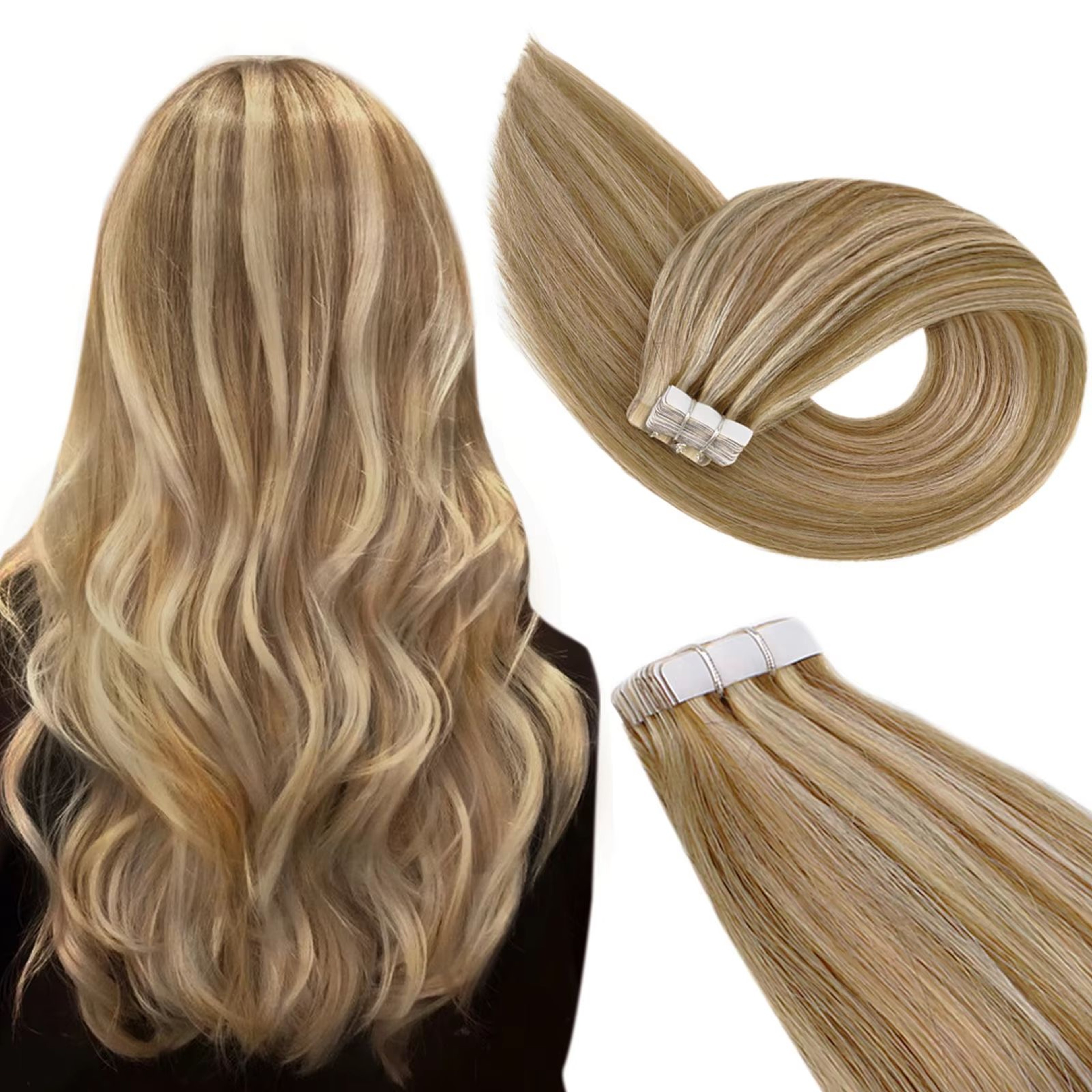 Ugeat TapeIn Hair Extensions  100 Real Brazilian Remy Human Hair Seamless Skin Weft For Natural Str 15