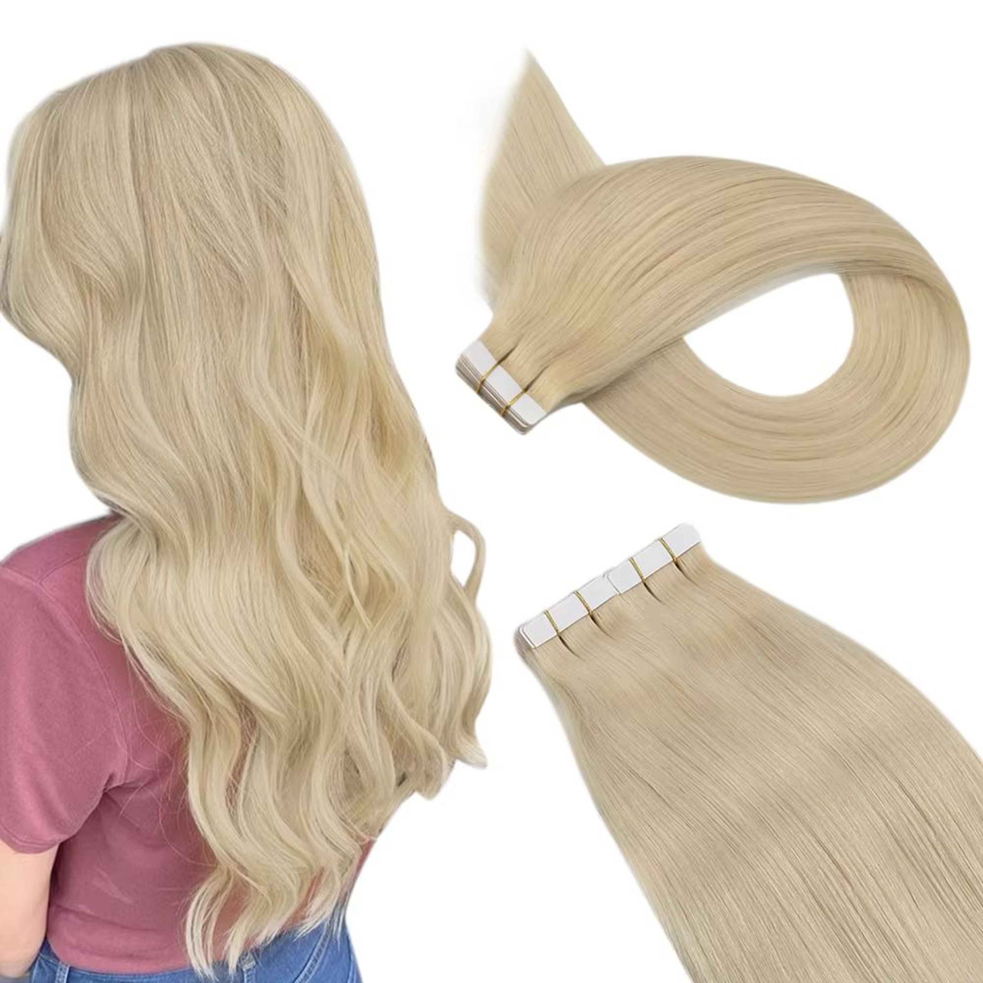 Ugeat TapeIn Hair Extensions  100 Real Brazilian Remy Human Hair Seamless Skin Weft For Natural Str 21