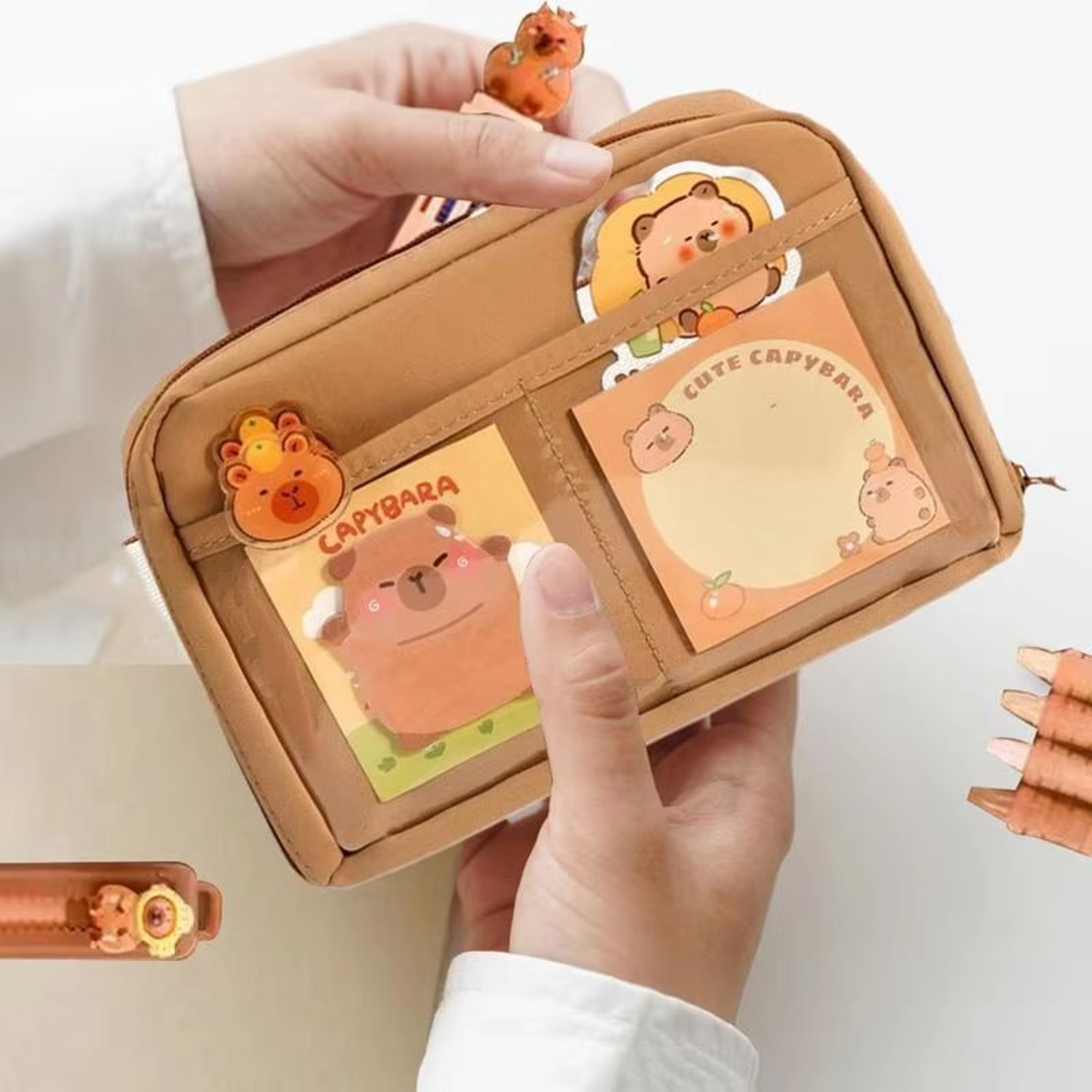 CapyCharm Capybara Stationery Set  Cute Pencil Case With Pens Rulers Sticky Notes  Accessories For  4