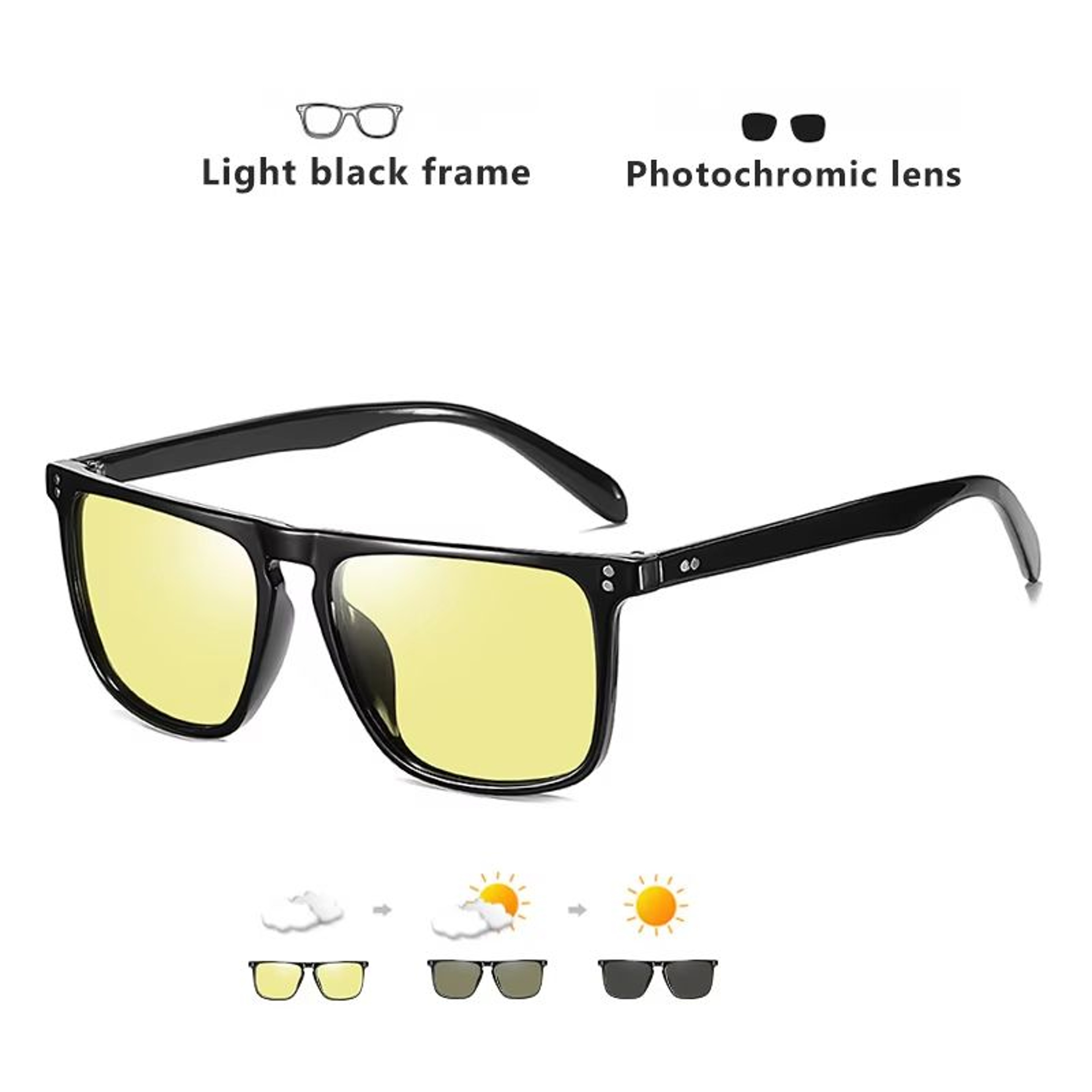 Rivet Square Photochromic Polarized Sunglasses  Day  Night Vision AntiGlare Eyewear For Men And Wom 6