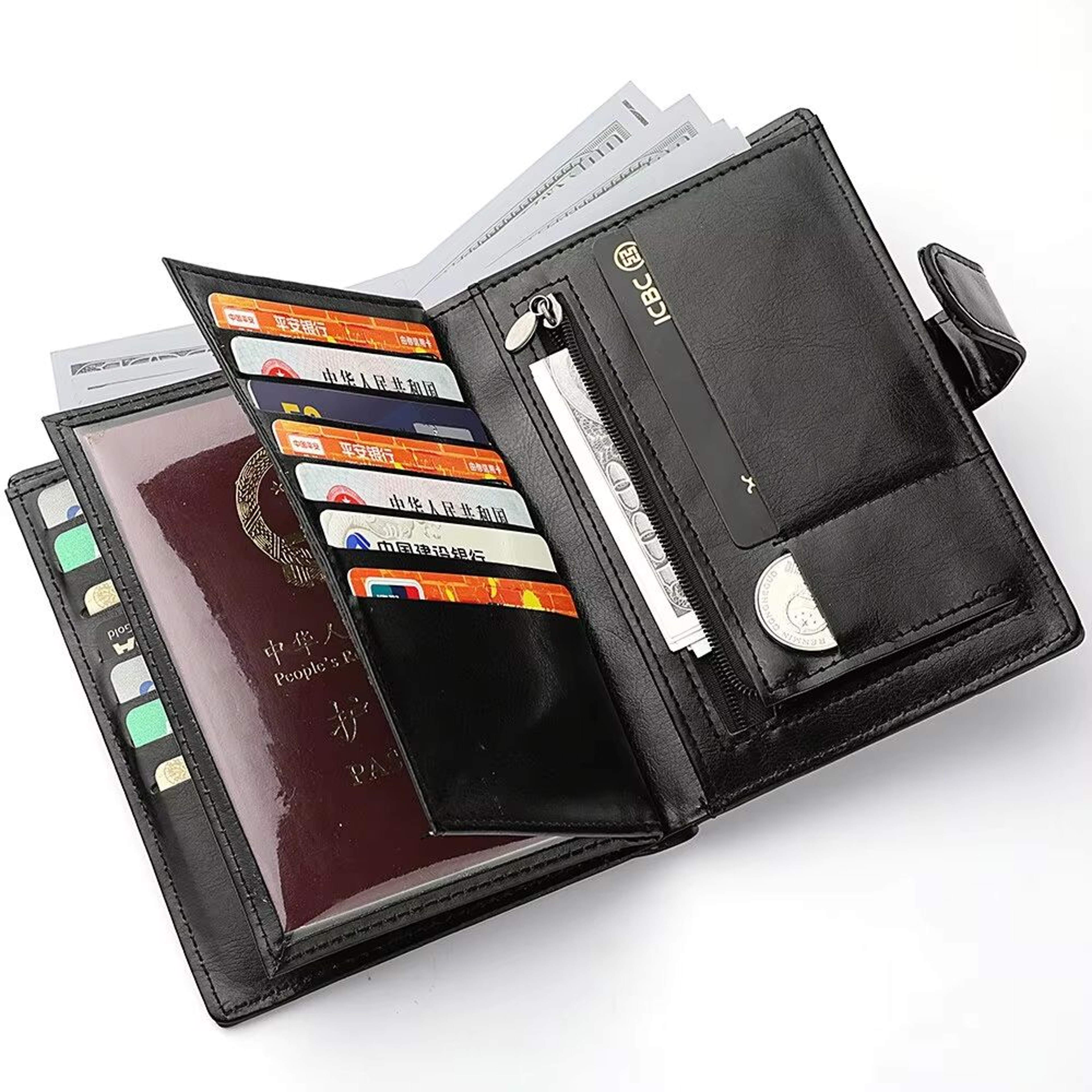 Mens Travel Passport Wallet  MultiFunction Organizer With Card Slots Coin Pocket  Secure Zipper Des 0