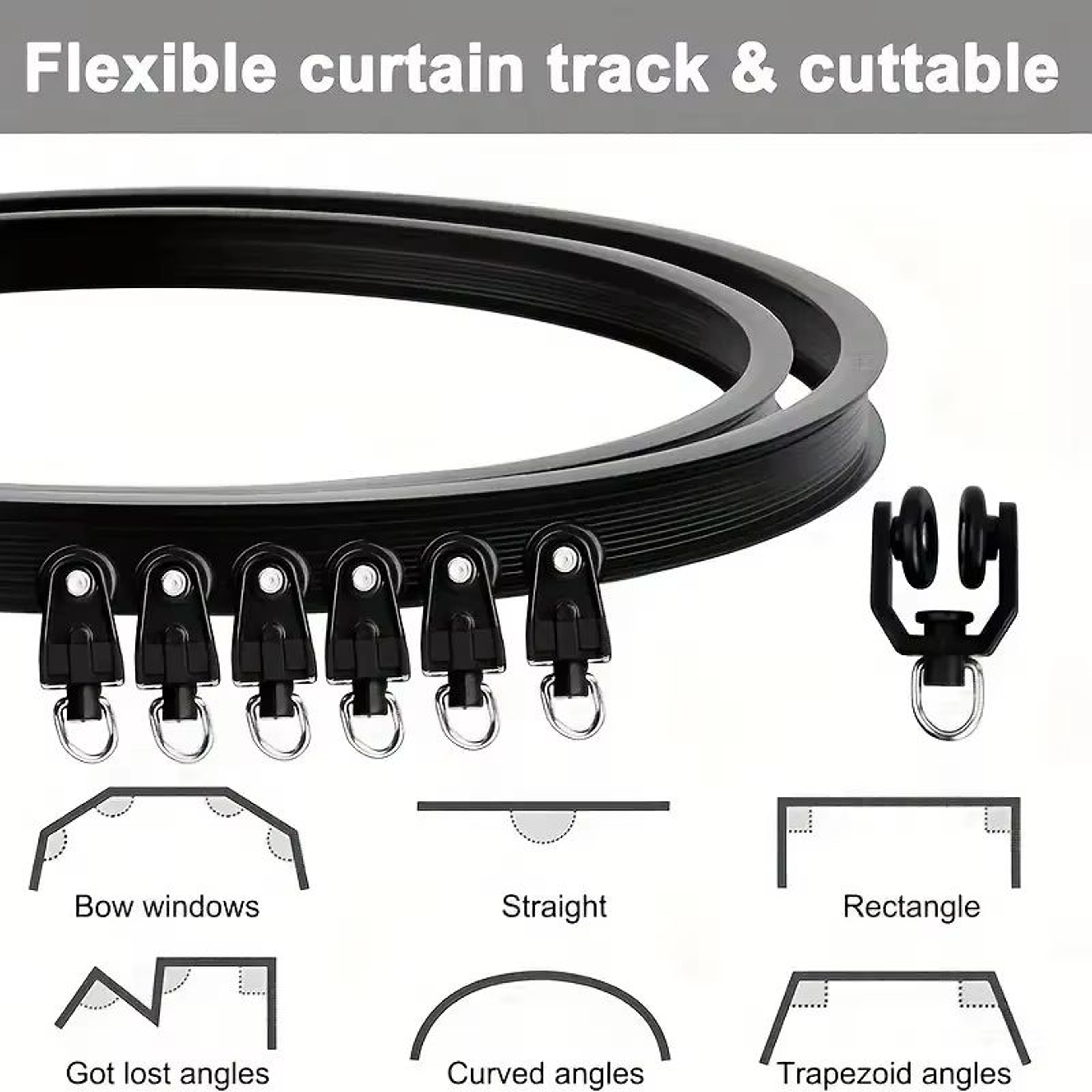 Flexible Bendable Curtain Track System  HeavyDuty Ceiling Or Wall Mount Curved Rail For RVs And Roo 0