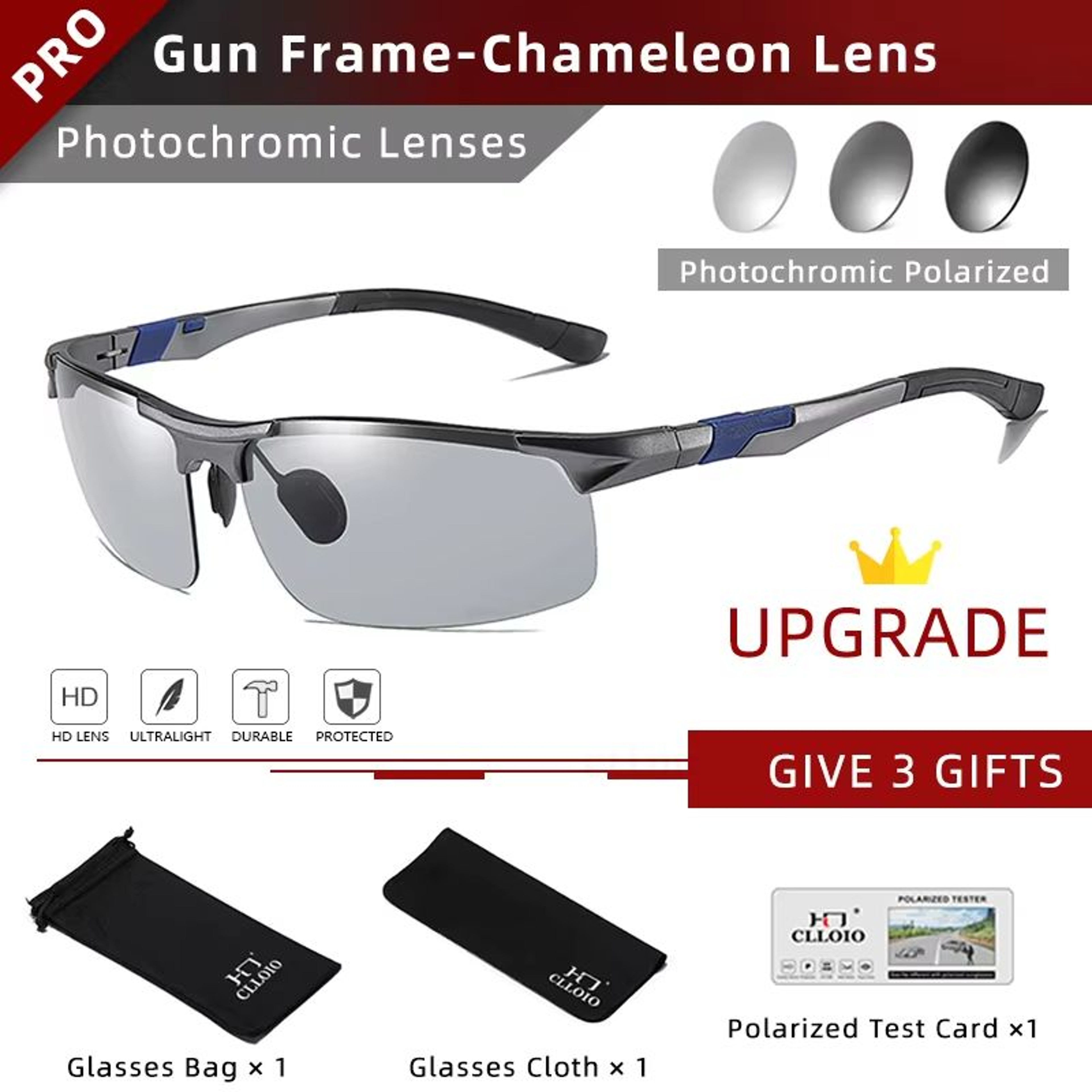 CLLOIO Aluminum Polarized Photochromic Sunglasses For Men  UV Protection AntiGlare Chameleon Drivin 13