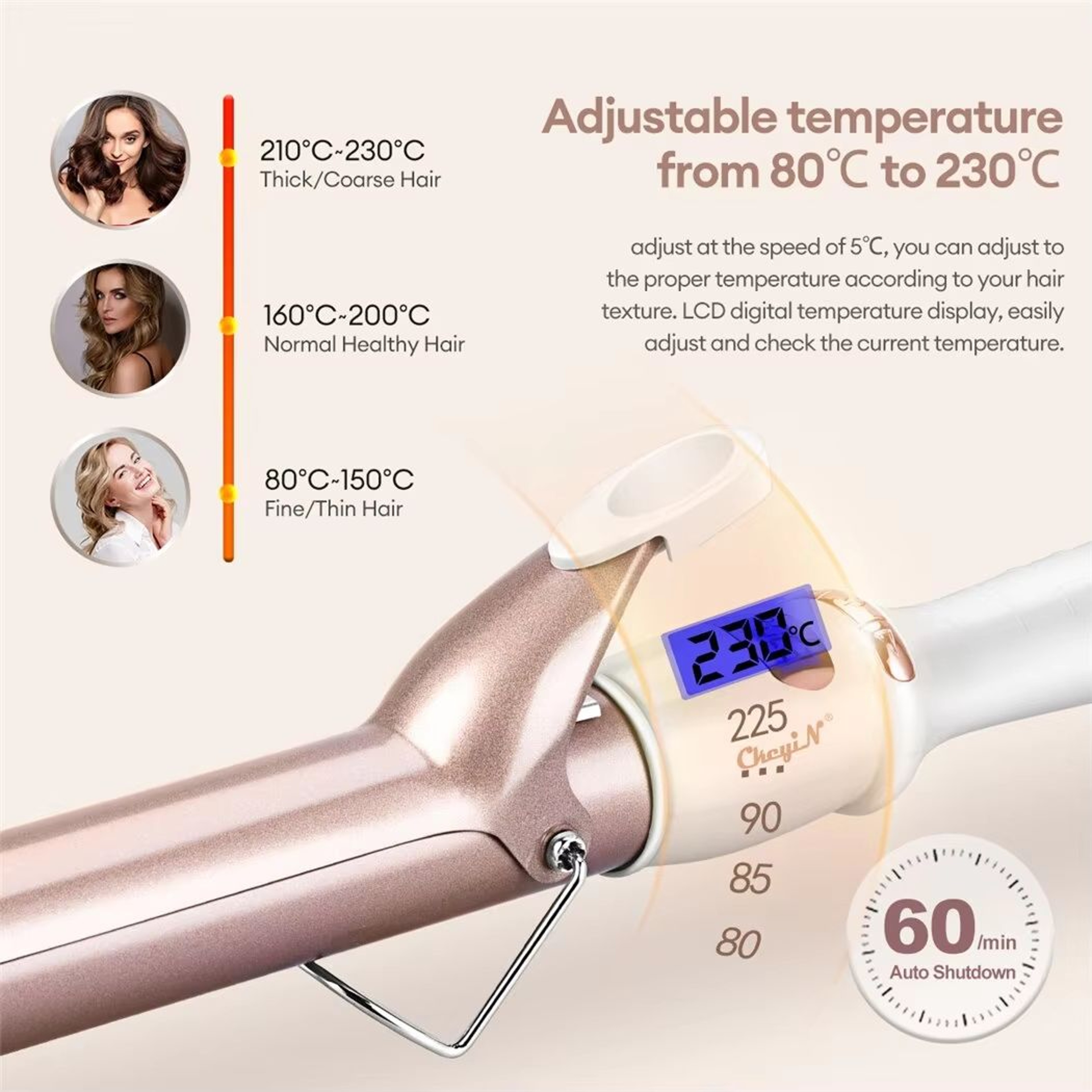 CkeyiN Professional Ceramic Hair Curler  Adjustable Temperature Curling Iron For Effortless Styling 2