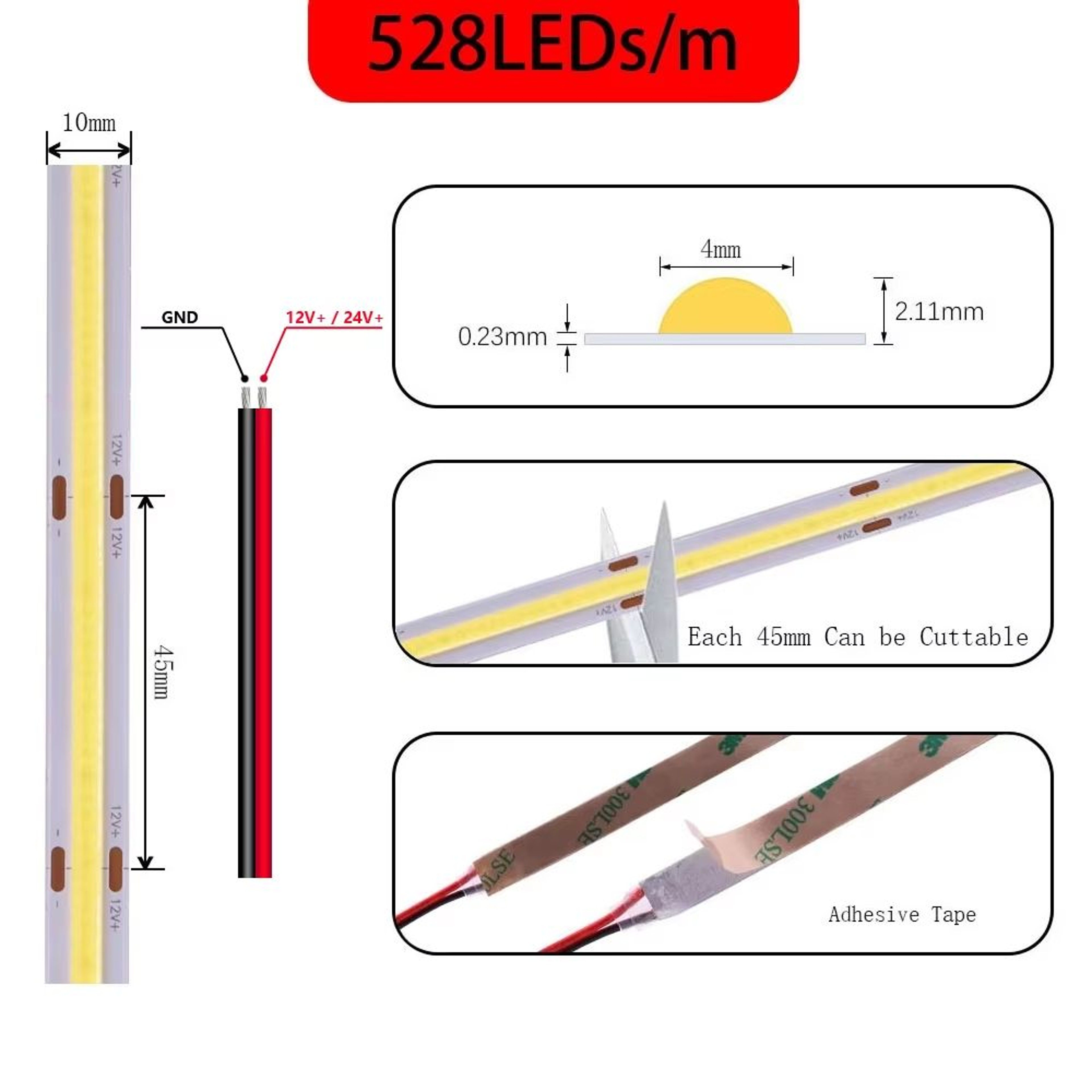 COB LED Strip Light  High Density Flexible Linear Lighting 480528 LEDsm For Home Office And Decorat 2